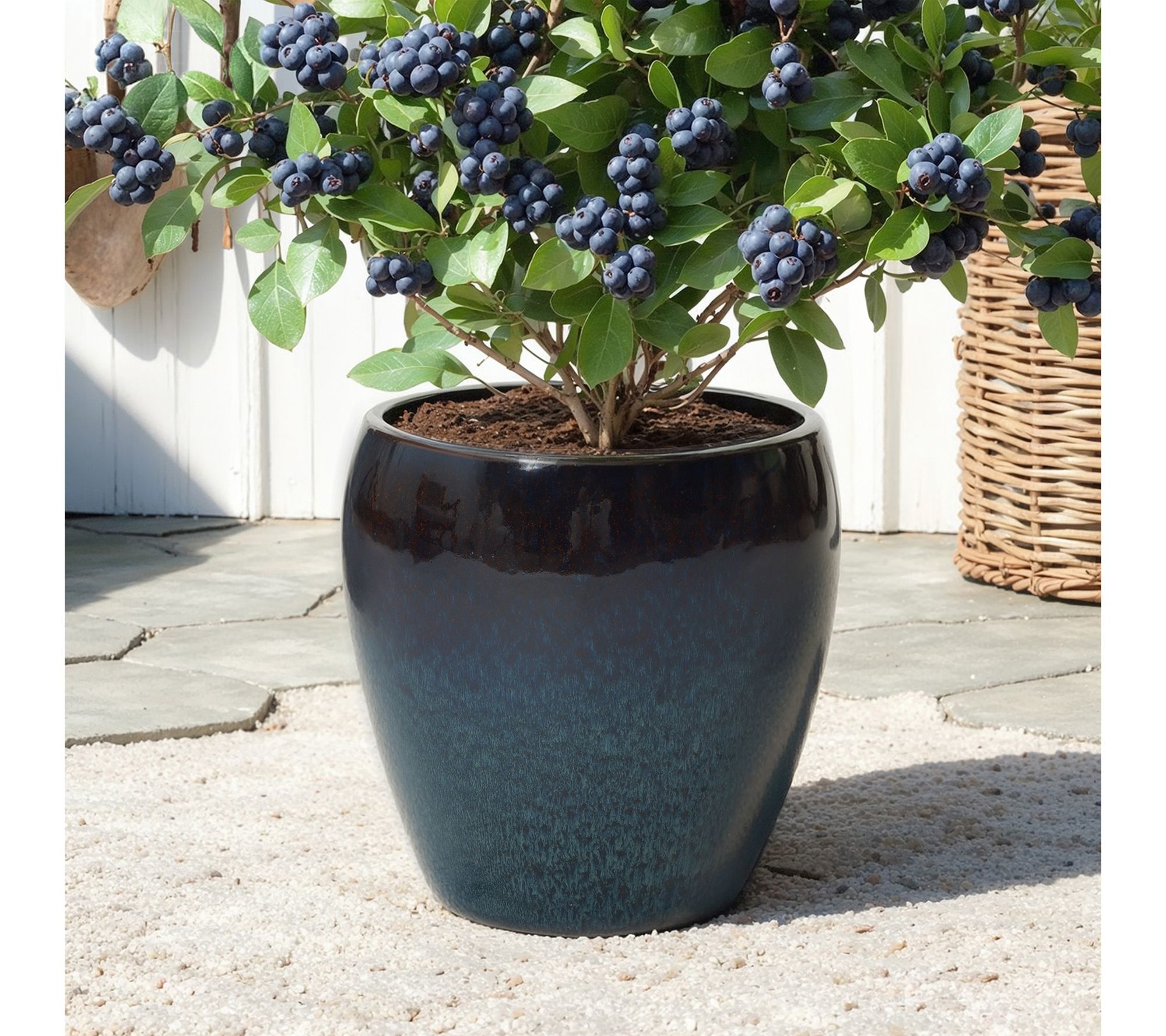 LuxenHome Midnight Flame Glazed Ceramic Planter, 12" Round