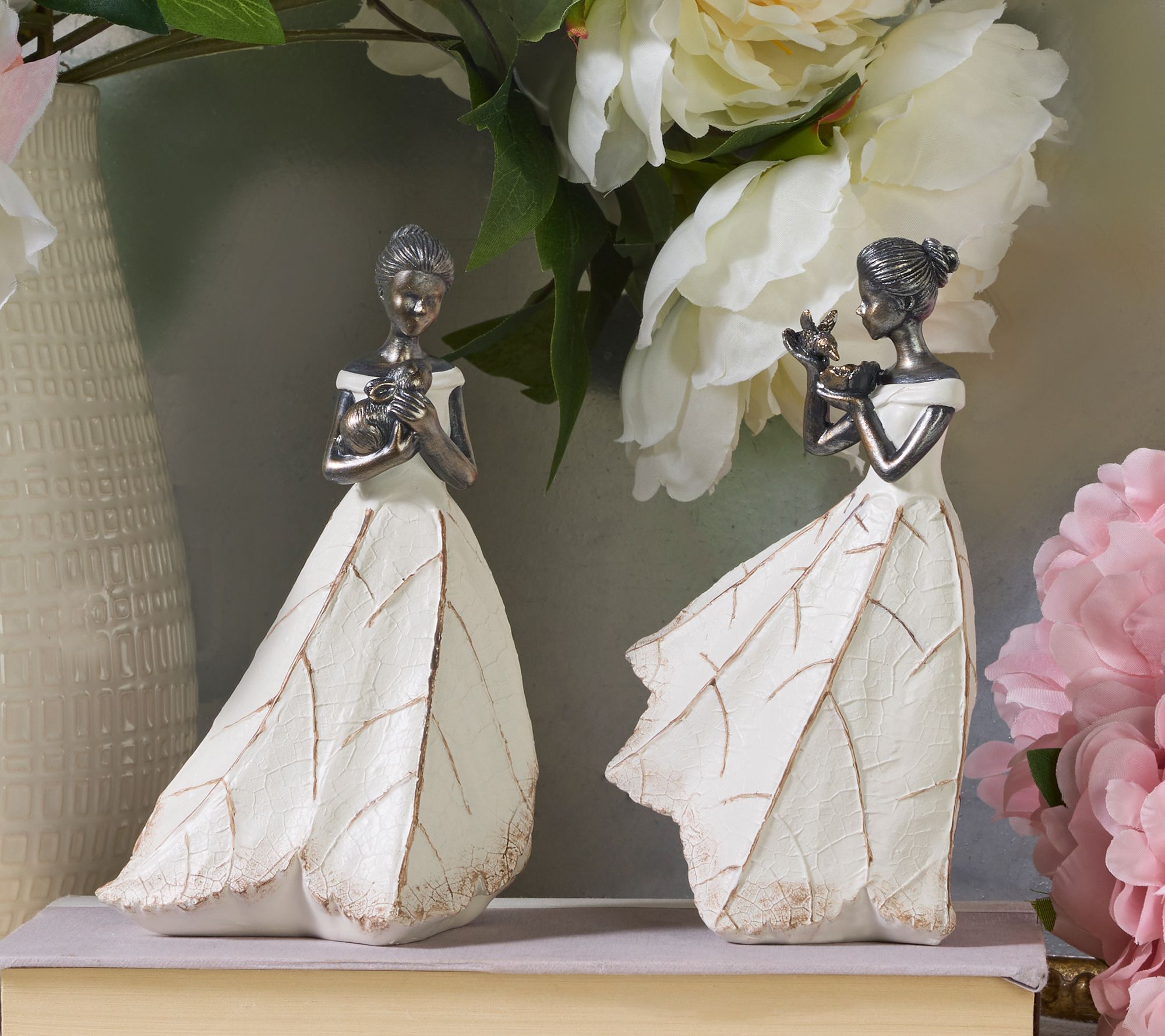 "As Is" Set (2) 6.5" Garden Maidens Bunny & Bird by Valerie