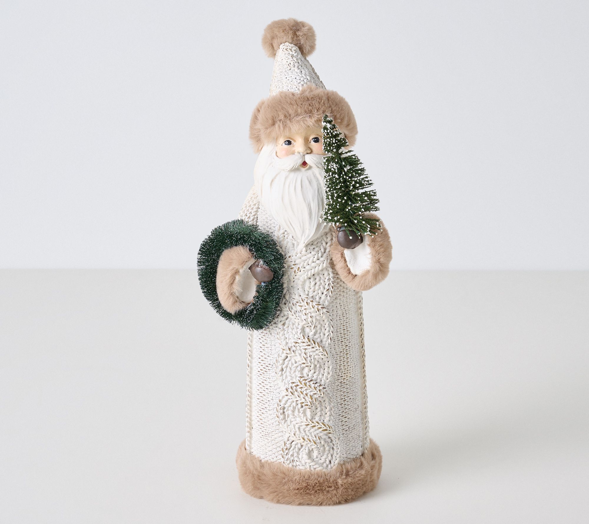 13" Cable Knit Resin Santa Figure with Faux Fur Trim by Valerie
