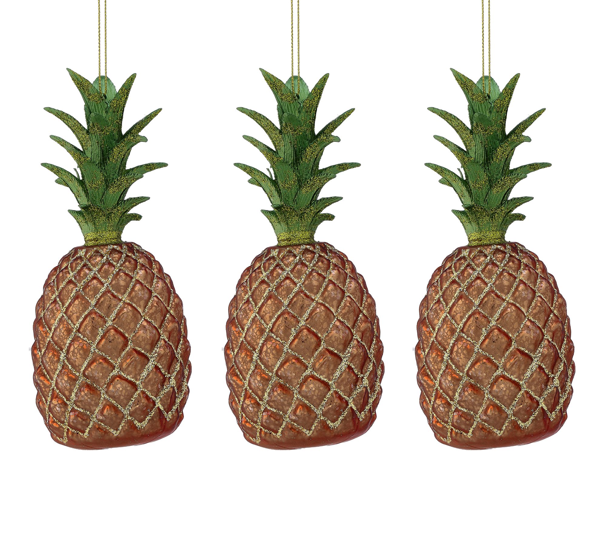 4.5" Glass Southern Pineapple Ornament Set of 3 by Valerie