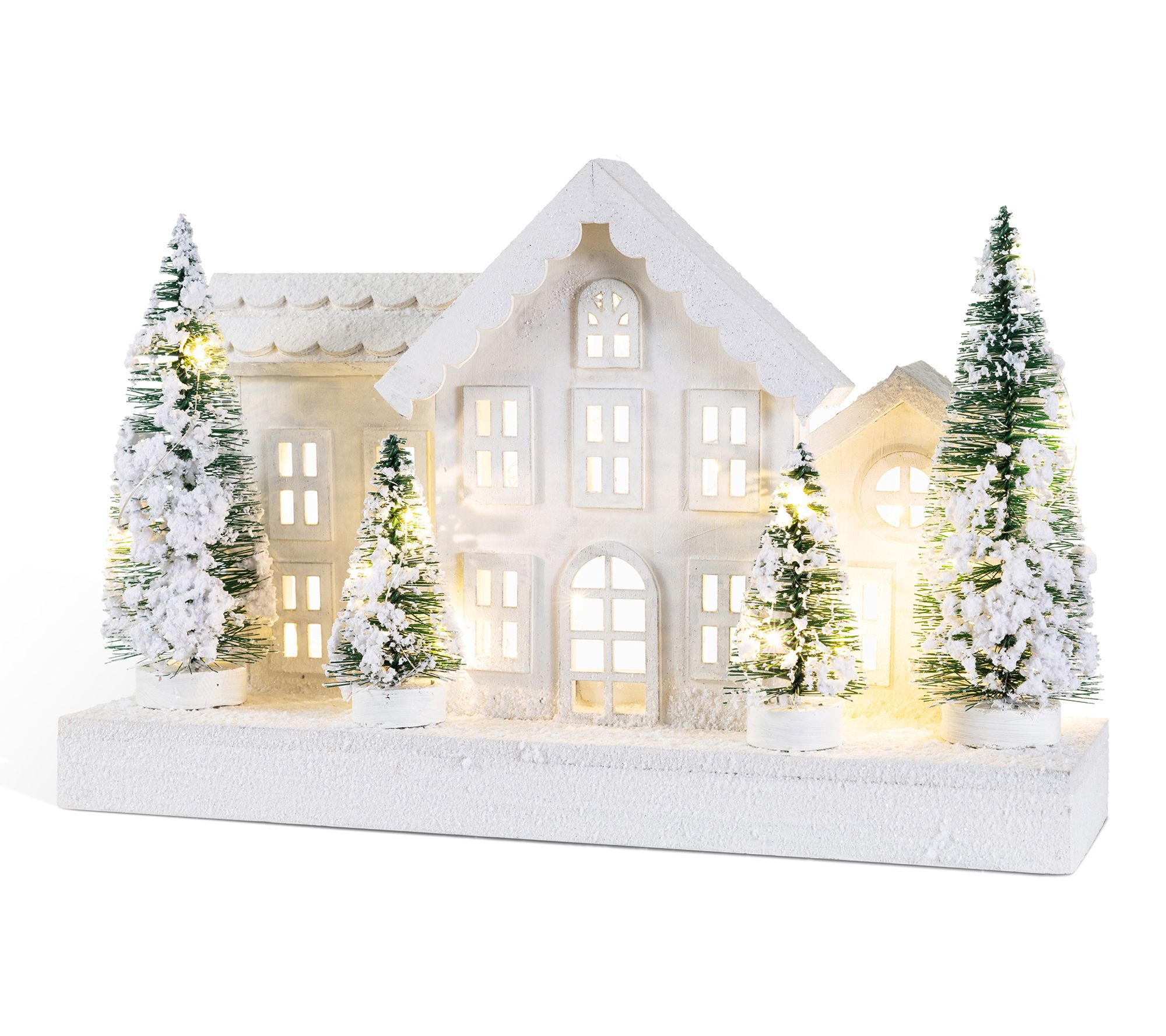 Glitzhome 16"L Lighted Christmas Snowed Villages Table Decor