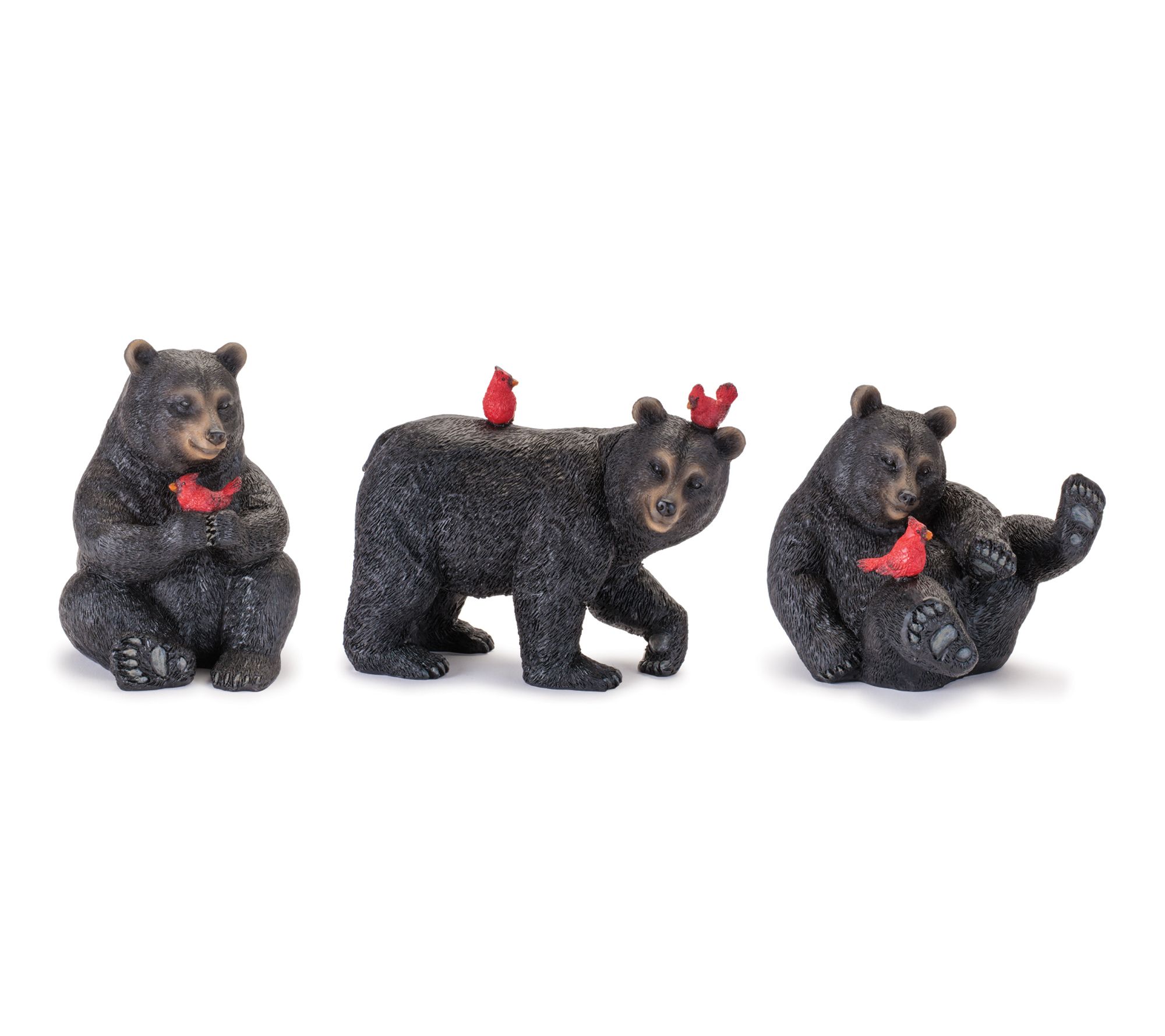 Melrose Black Bear with Cardinal Birds (Set of 3)