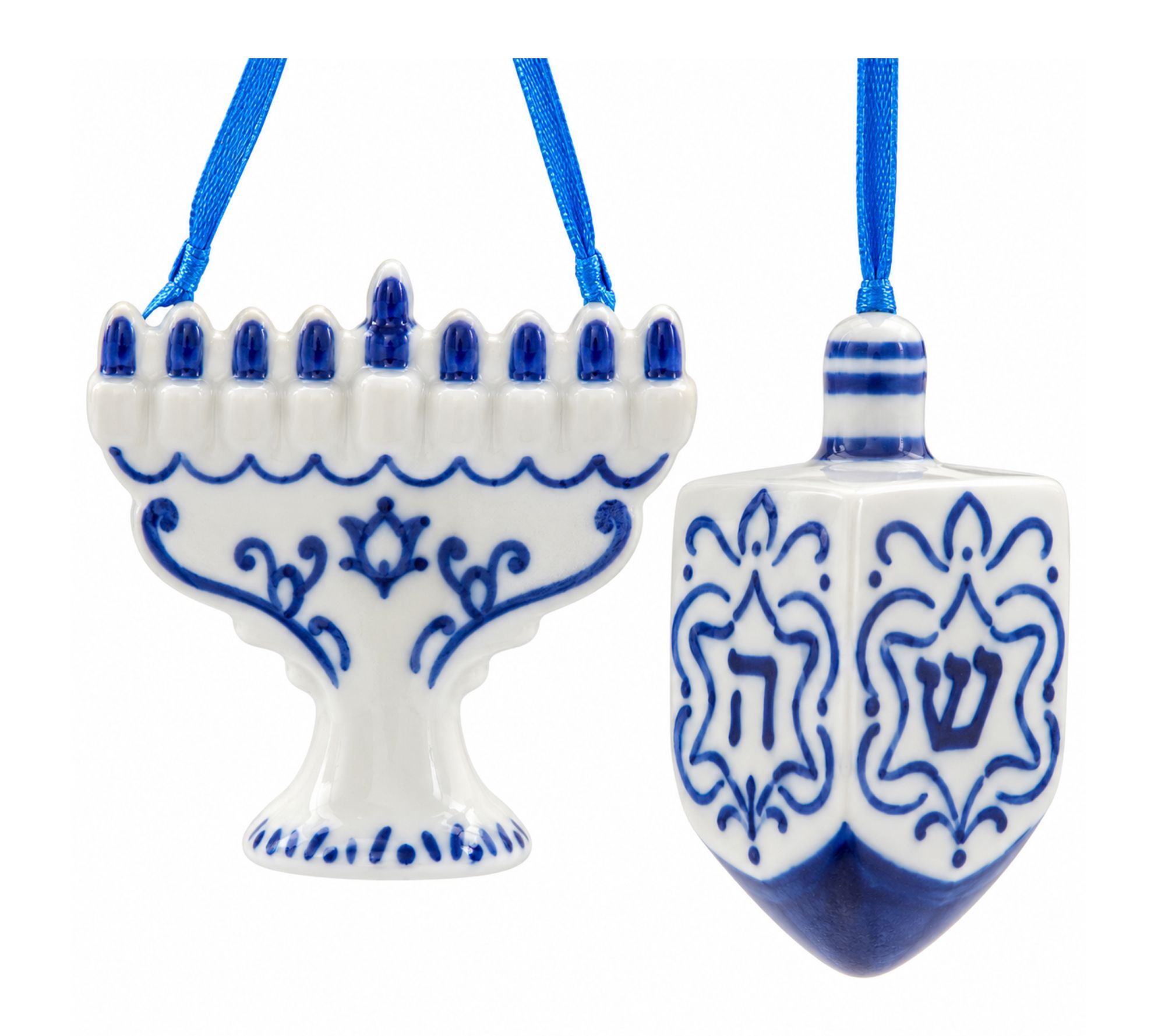 RC Home Decor -Blue & White Porcelain Hanukkah Ornaments