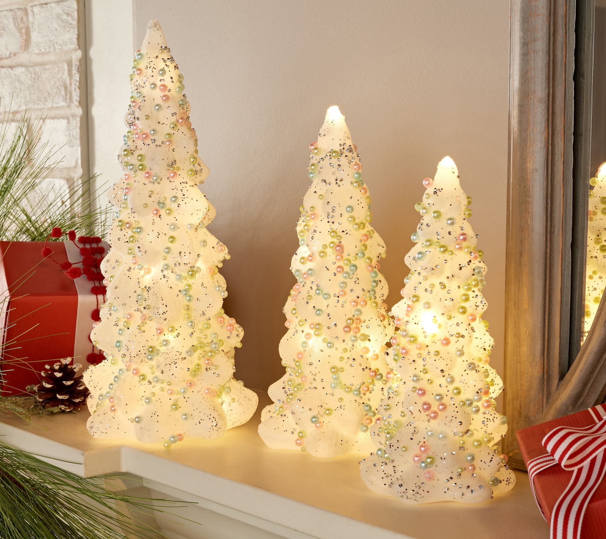 "As Is" Set of 3 Illuminated Glass Trees with Beading by Valerie