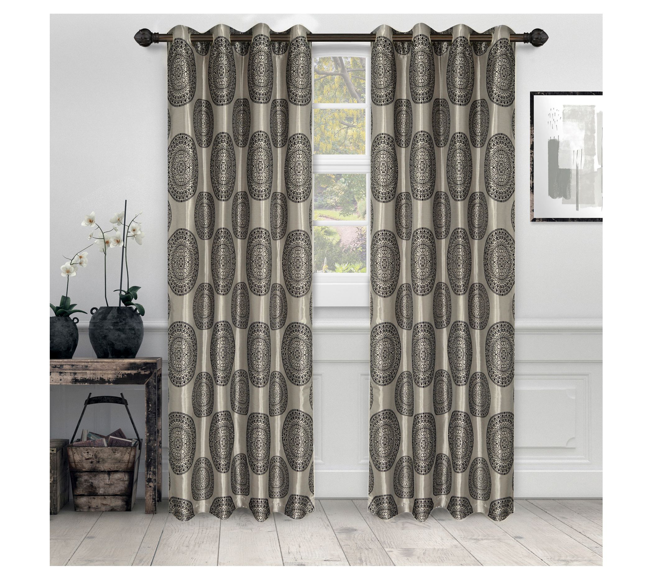 Superior Cordon Medallion Grommet Curtain, 2Panels 52x108