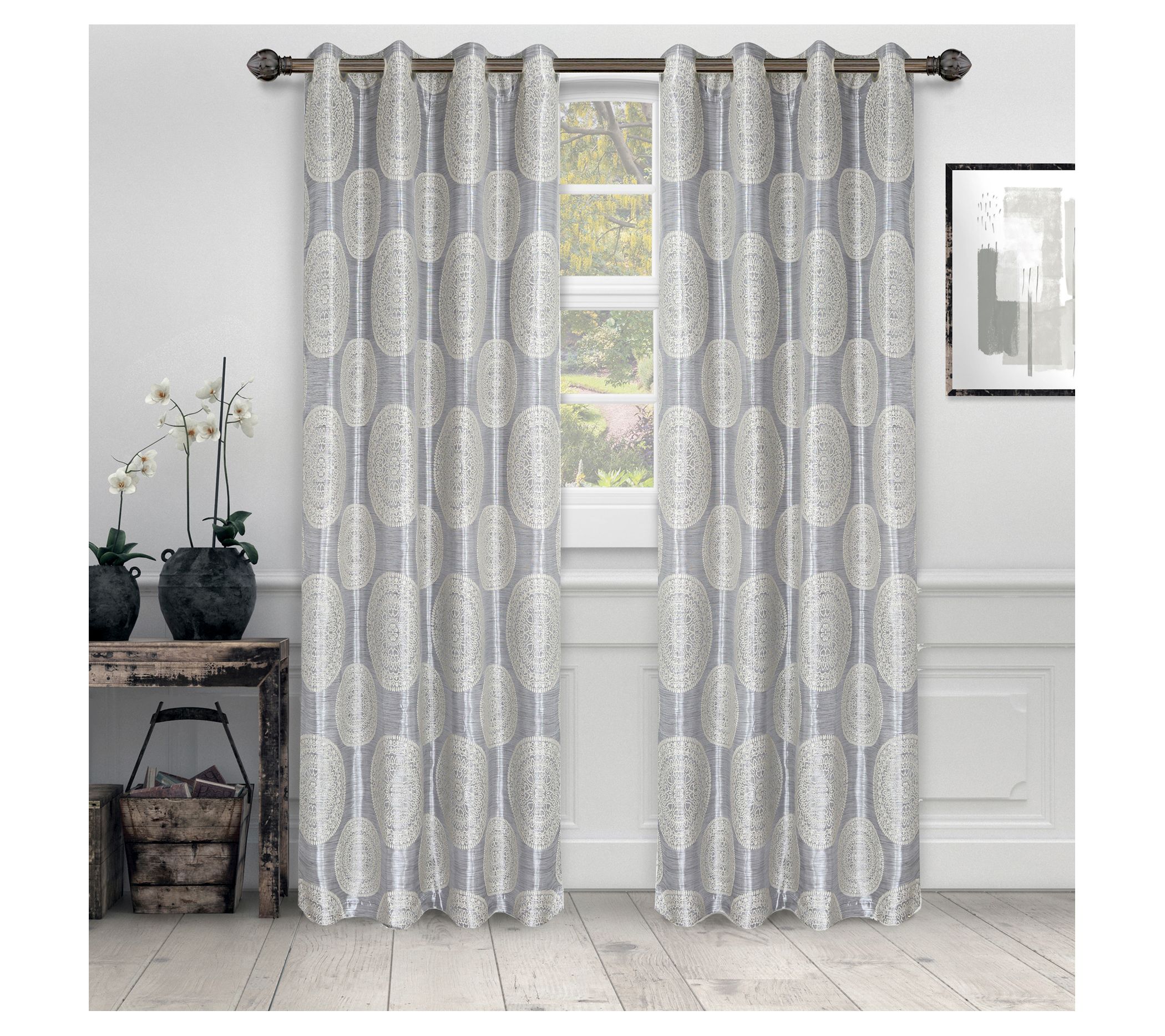 Superior Cordon Medallion Grommet Curtain, 2Panels 52x108