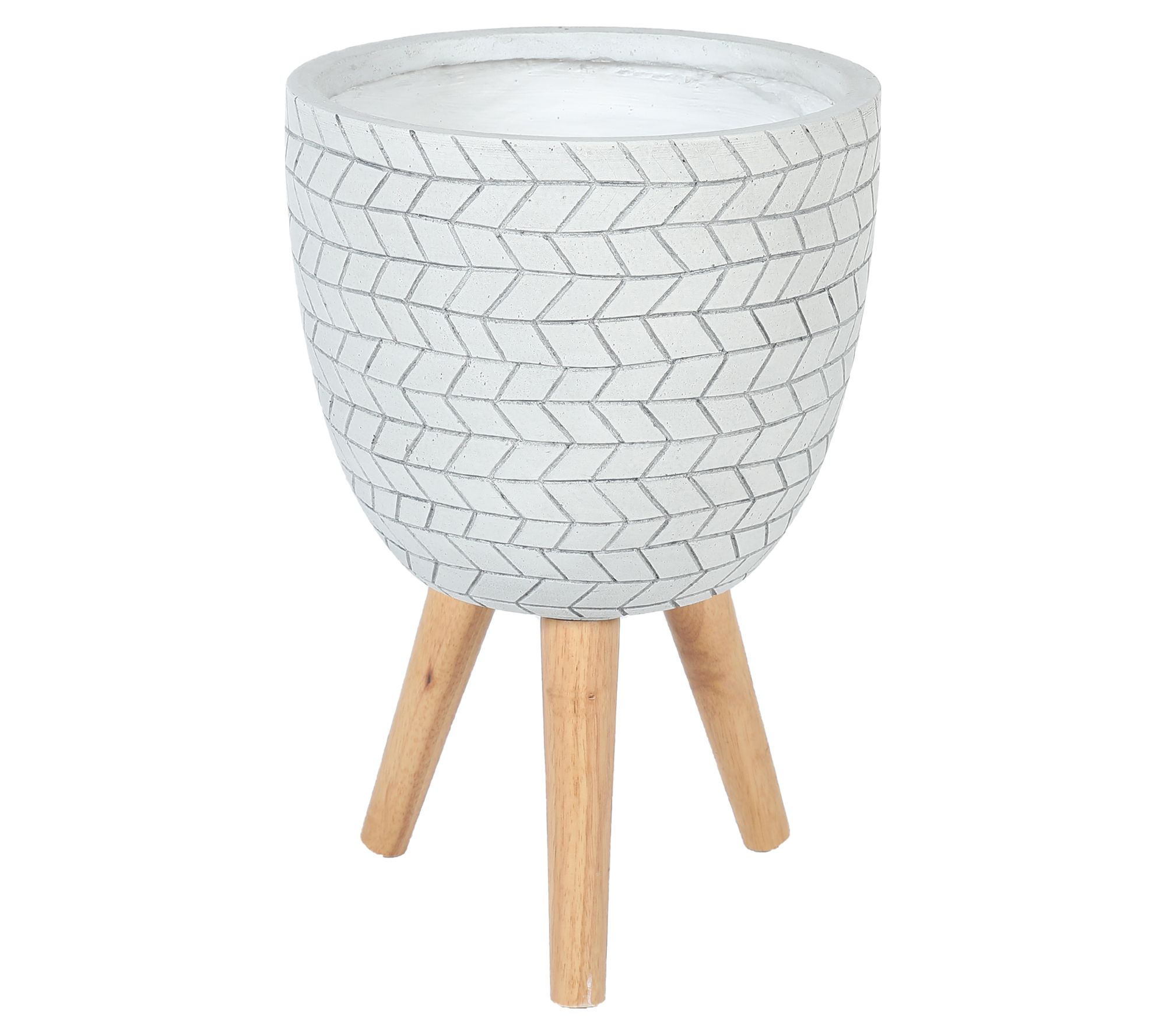 LuxenHome Cube Design 12.1" Round MgO Planter w/Wood Legs