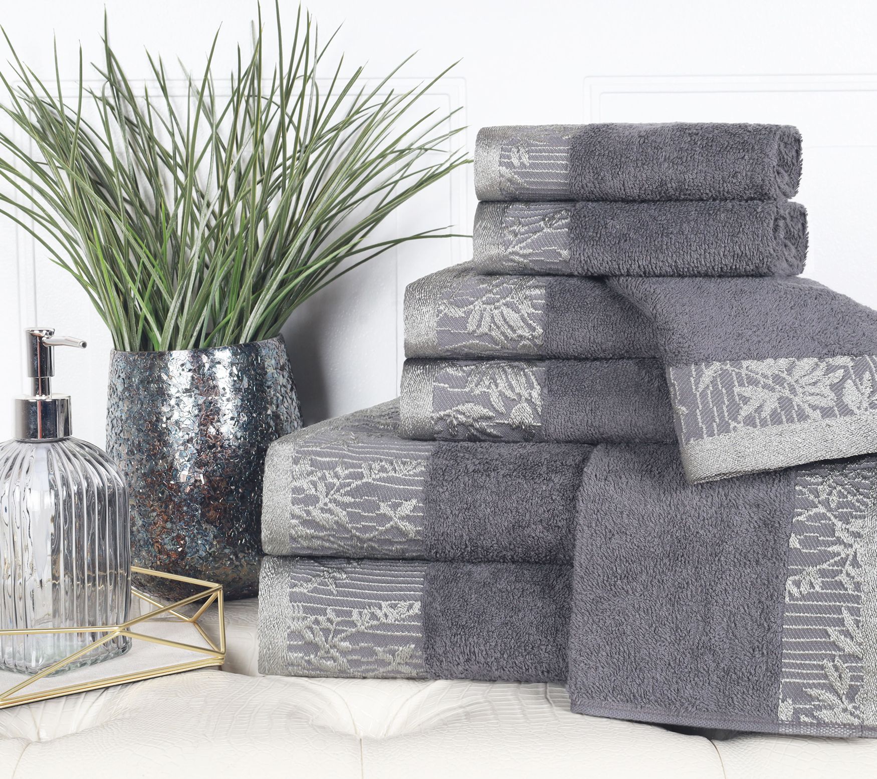 Superior Cotton 8-Piece Absorbent Embroidered Towel Set