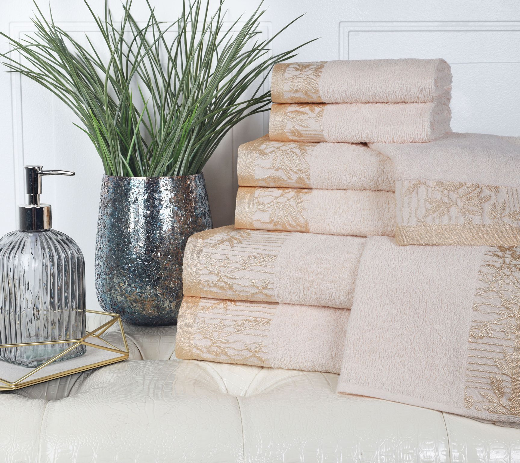 Superior Cotton 8-Piece Absorbent Embroidered Towel Set