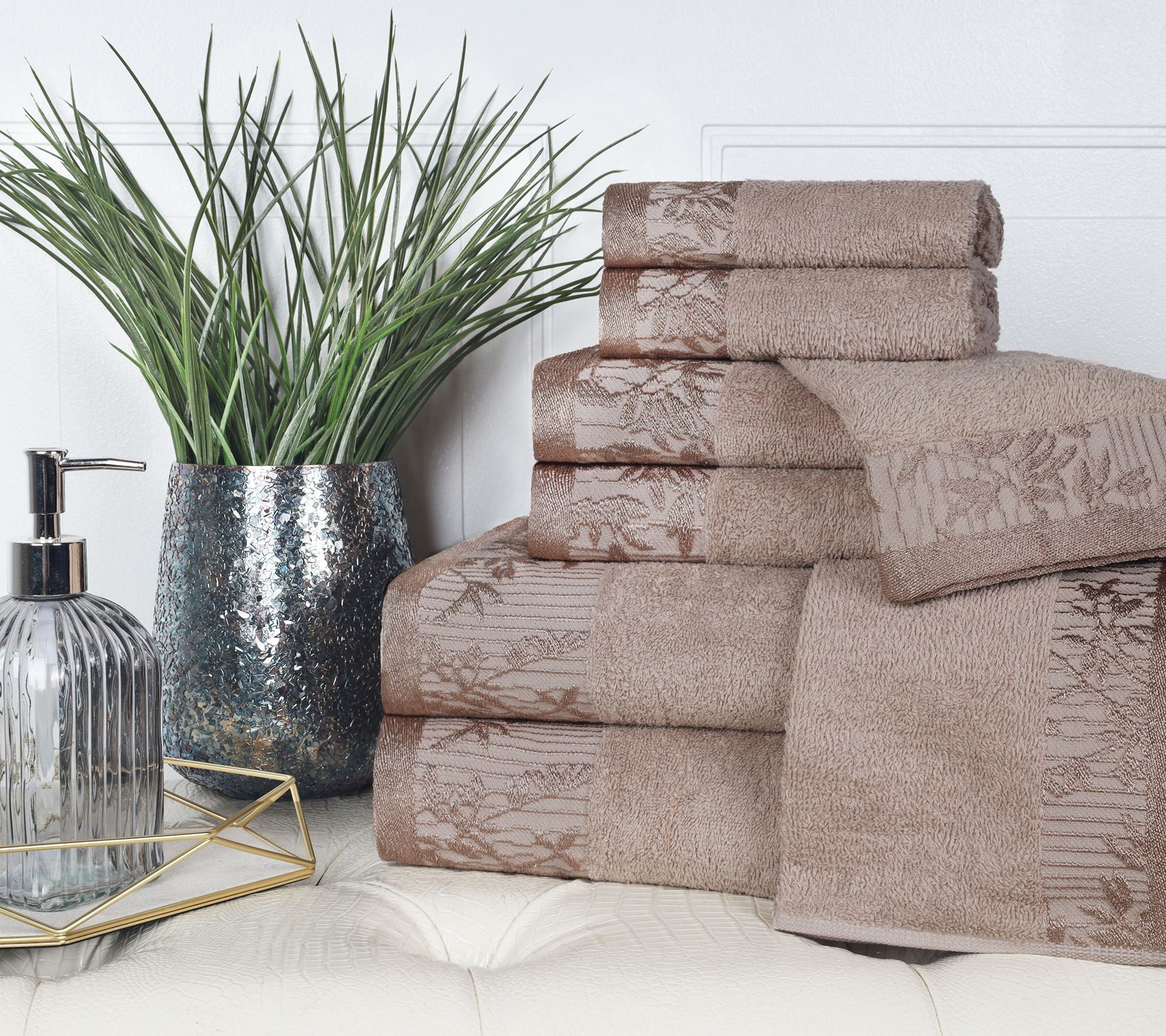 Superior Cotton 8-Piece Absorbent Embroidered Towel Set