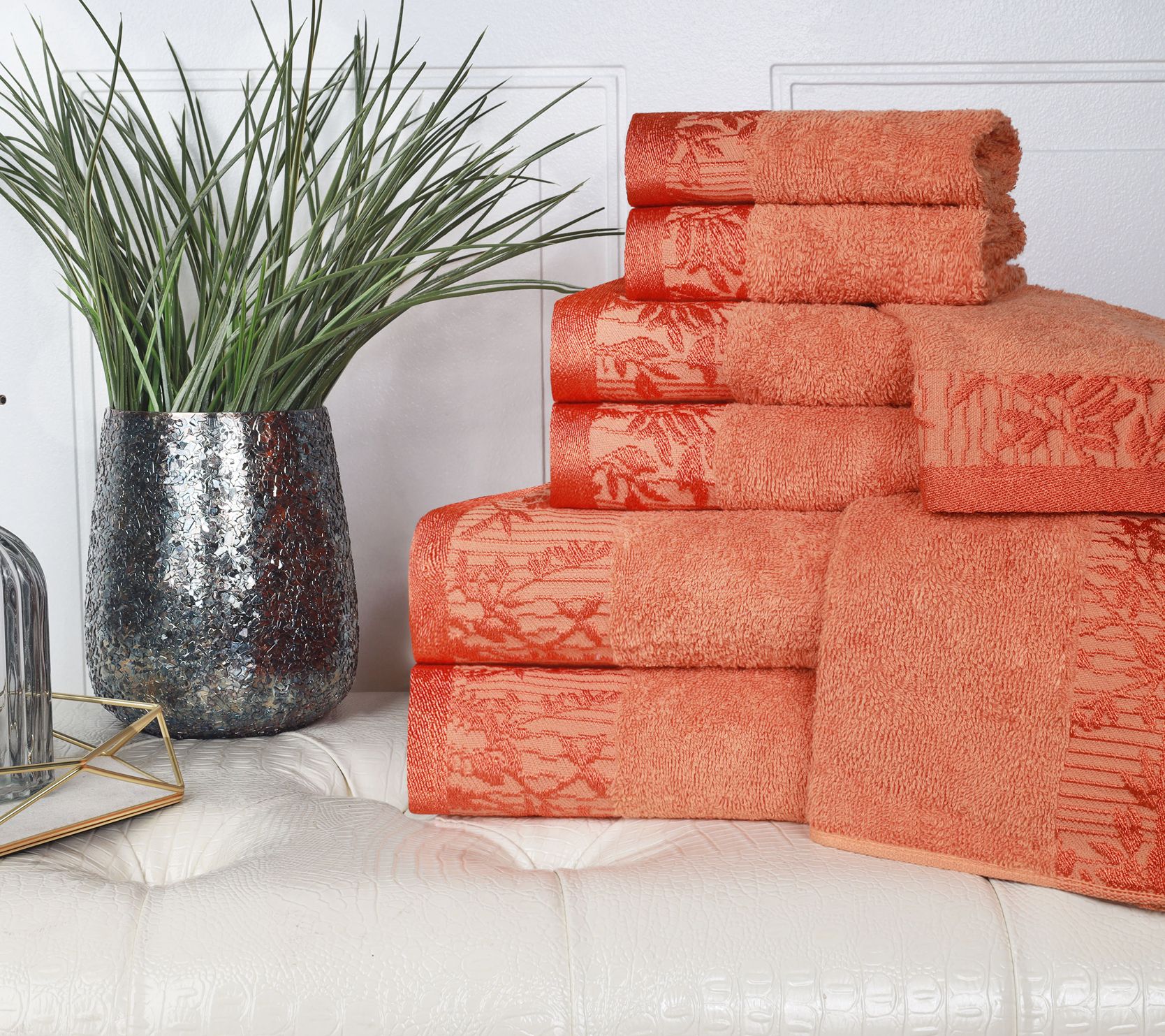 Superior Cotton 8-Piece Absorbent Embroidered Towel Set