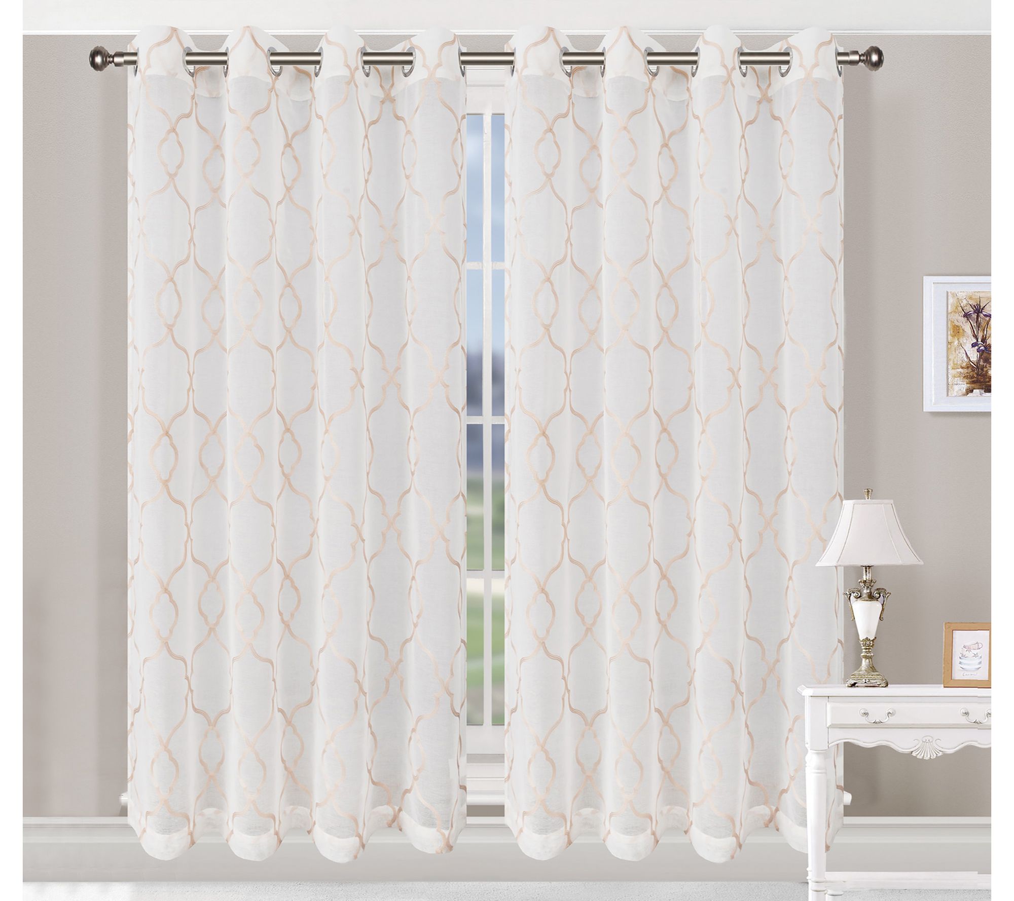 Superior Embroidered Lattice Sheer Curtain Panel Set,42" x 96"