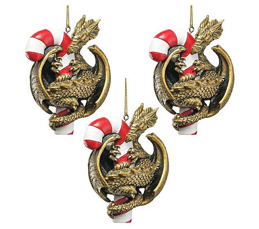 Design Toscano S/3 Sugar Breathing Dragon Holiday Ornaments