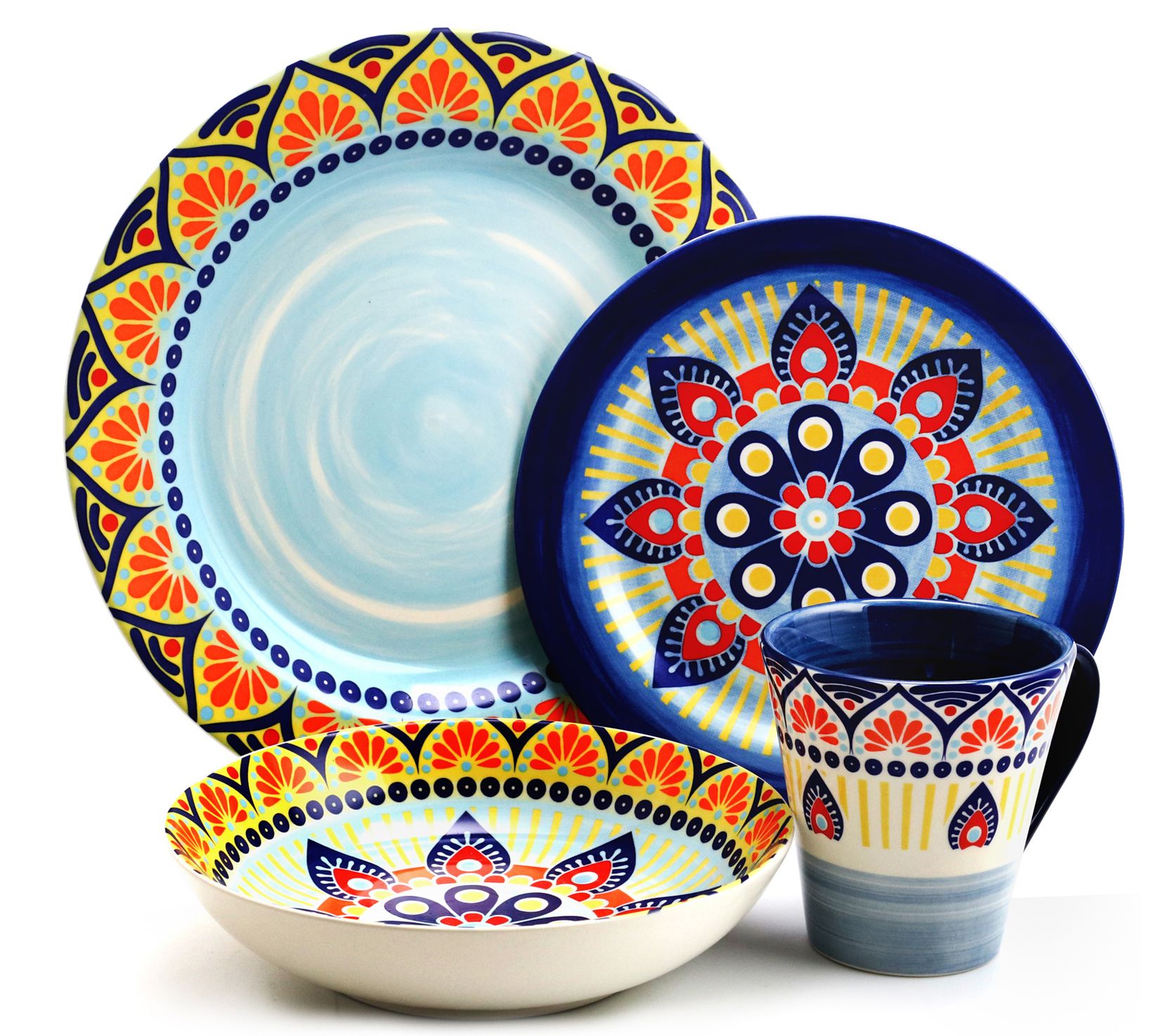 Elama Zen Blue Mozaik 16-Piece Round StonewareDinnerware Set
