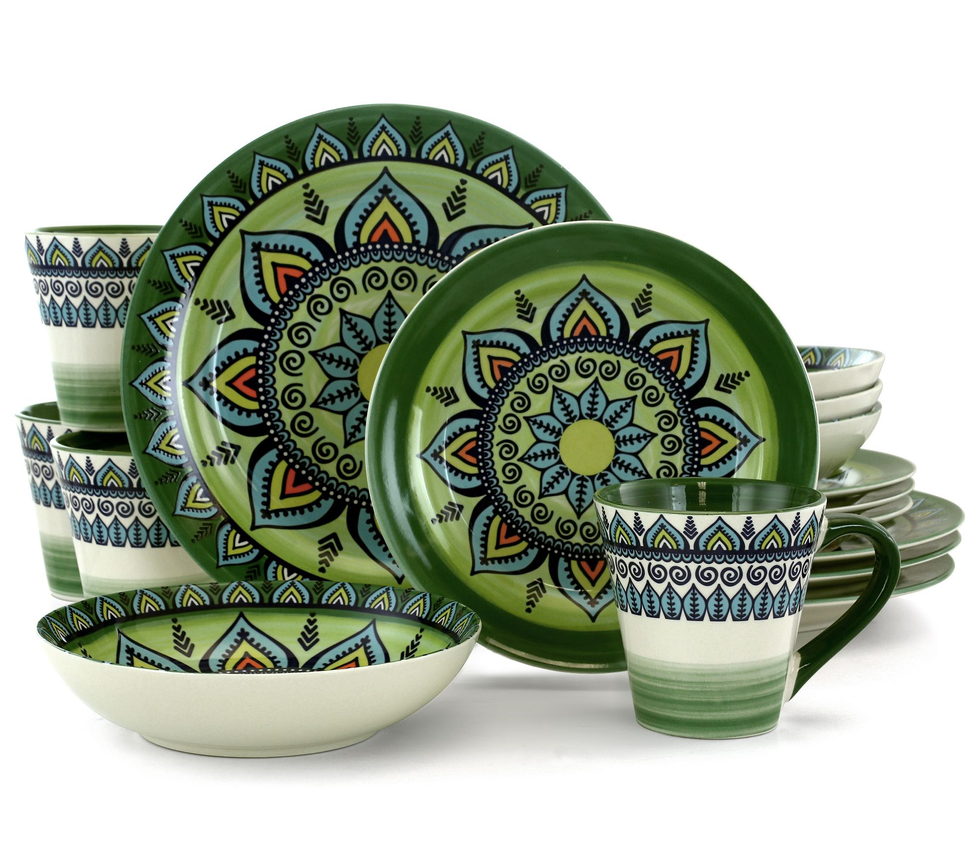 Elama Zen Blue Mozaik 16-Piece Round StonewareDinnerware Set