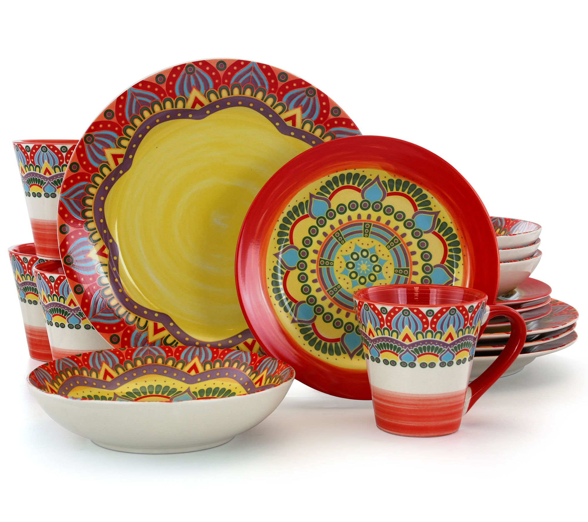 Elama Zen Blue Mozaik 16-Piece Round StonewareDinnerware Set