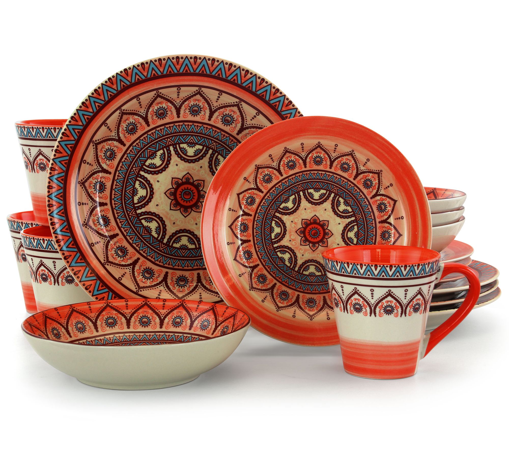 Elama Zen Blue Mozaik 16-Piece Round StonewareDinnerware Set