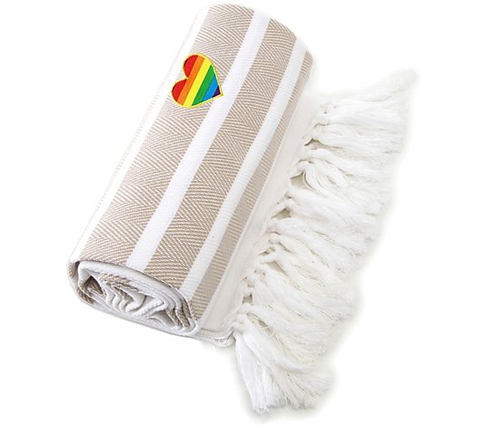 Linum Home Herringbone Rainbow Heart Pestemal Beach Towel