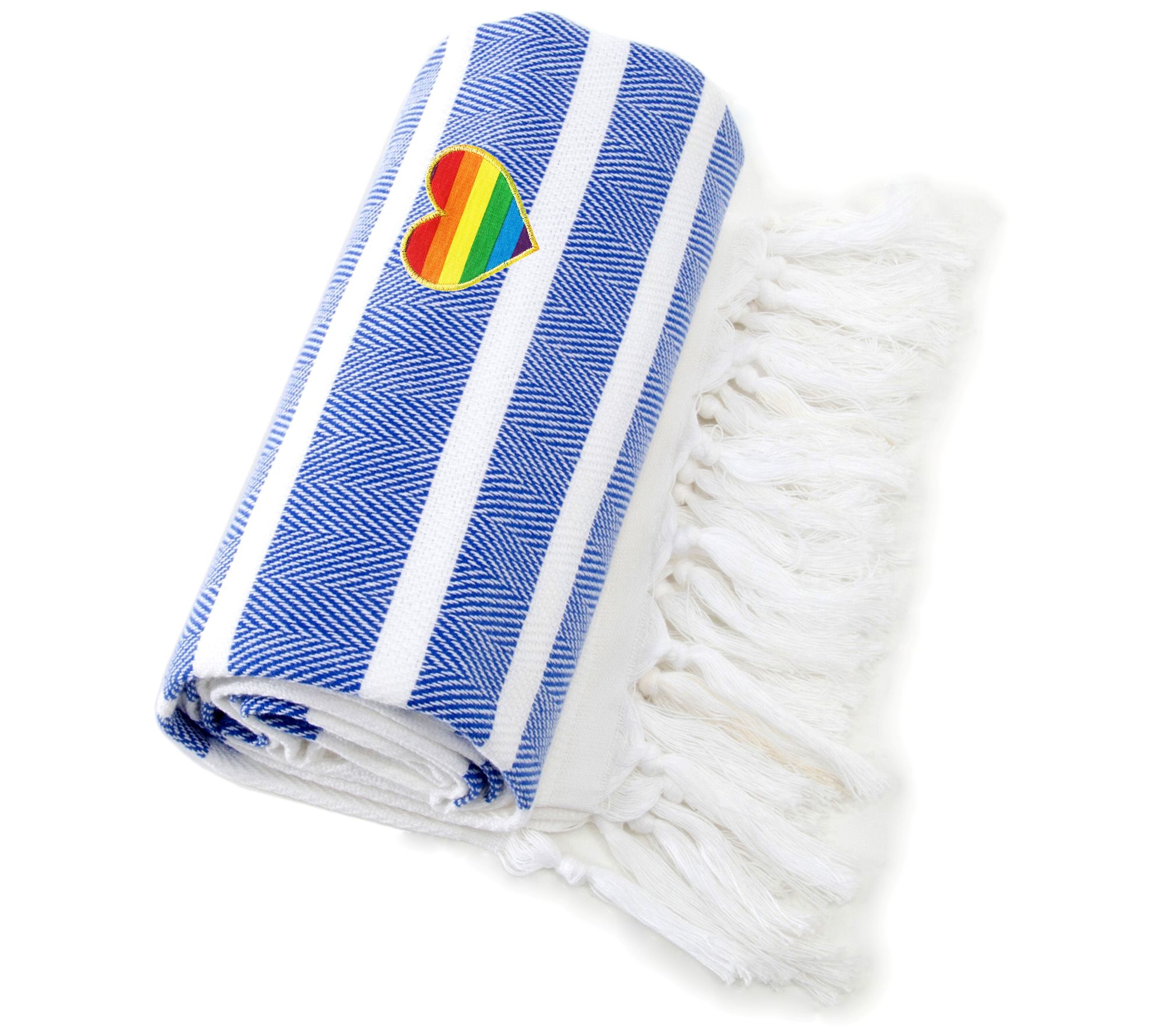 Linum Home Herringbone Rainbow Heart Pestemal Beach Towel
