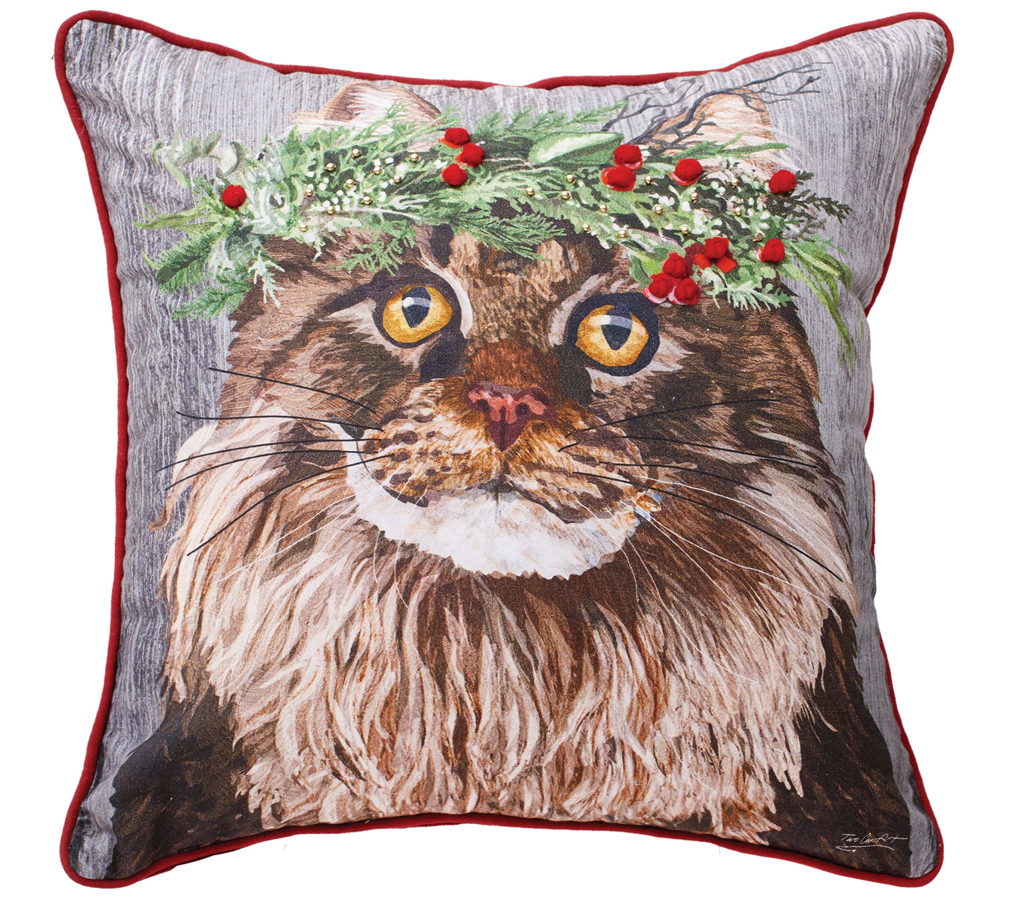 C&F Home 18" x 18" Cat Flower Crown Embellished Throw Pillow
