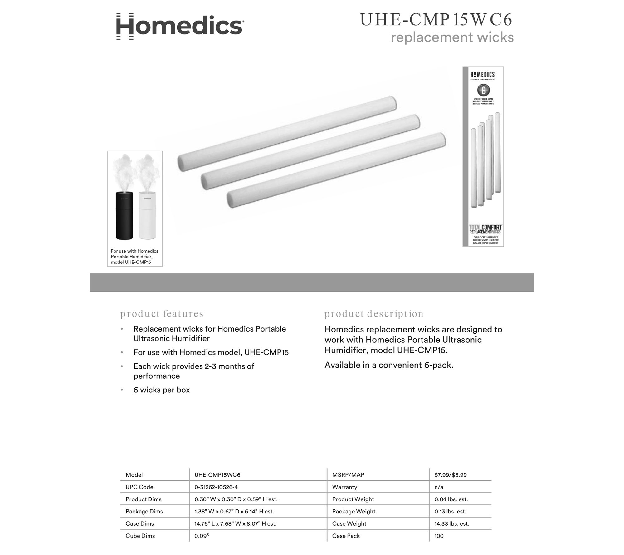 HoMedics Replacement Wicks S/4 for UHECMP15
