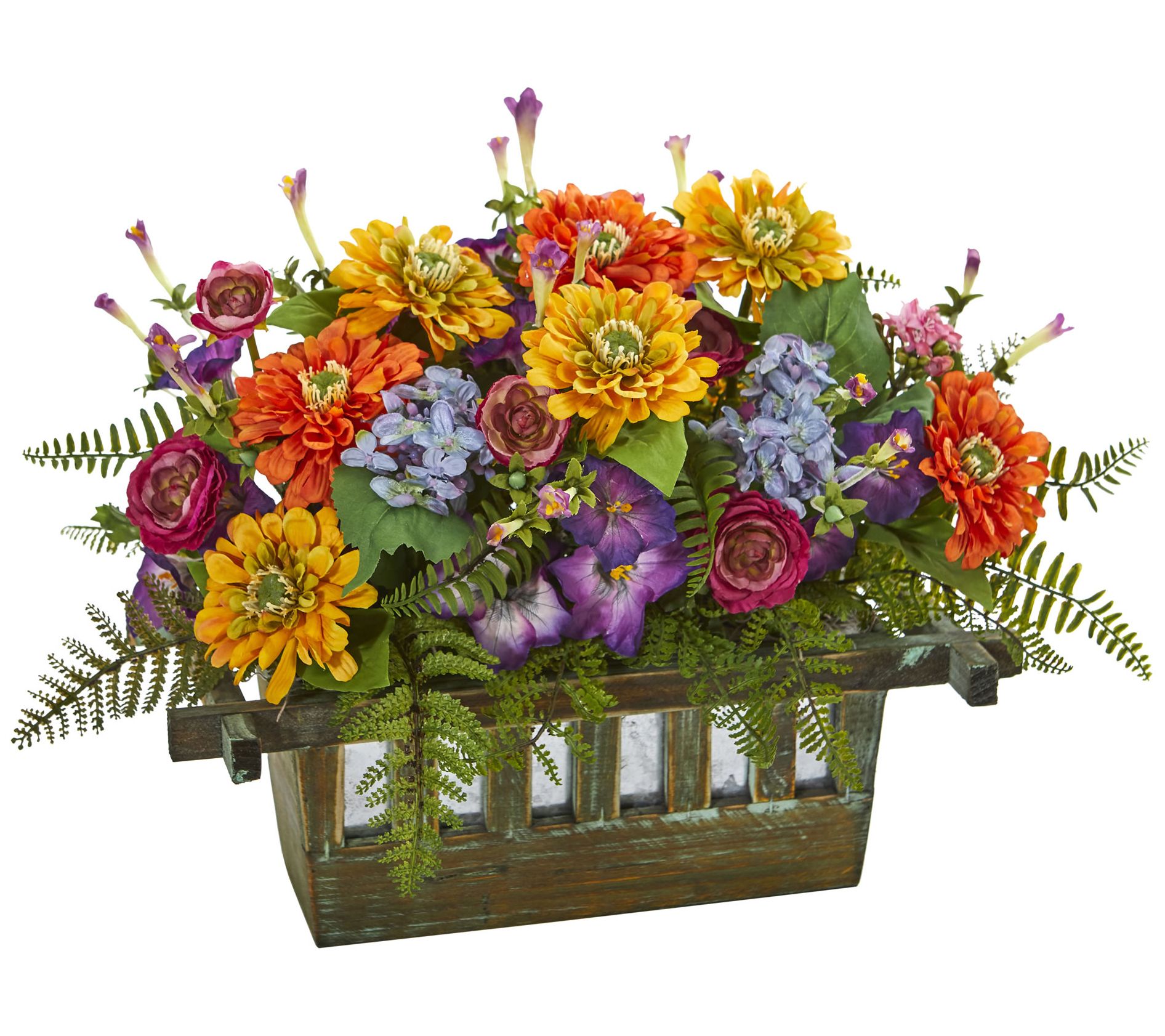 Nearly Natural Floral Artificial Arrangement inWood Planter