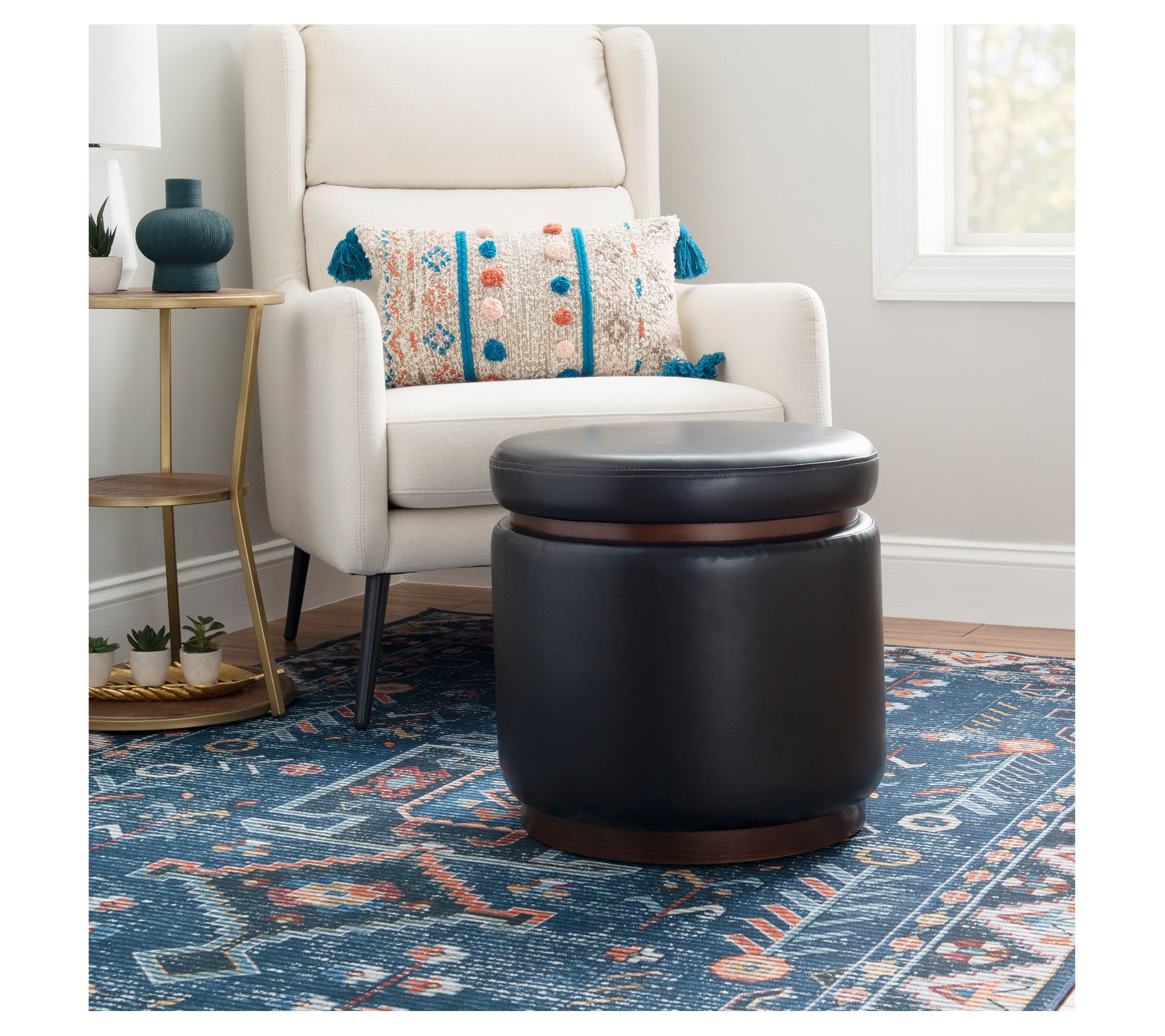 Linon Home Goldie Faux Leather Storage Ottoman