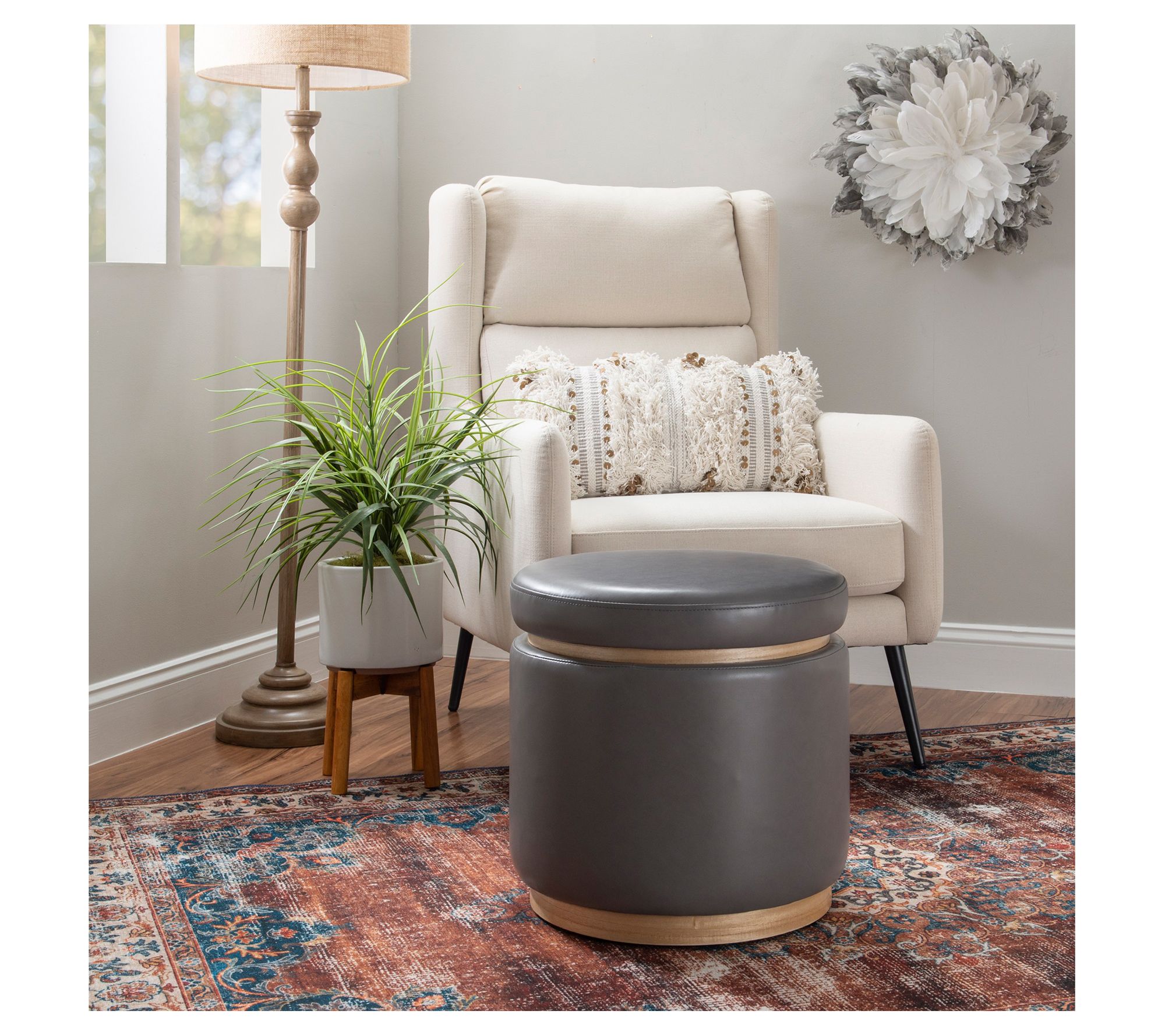 Linon Home Goldie Faux Leather Storage Ottoman