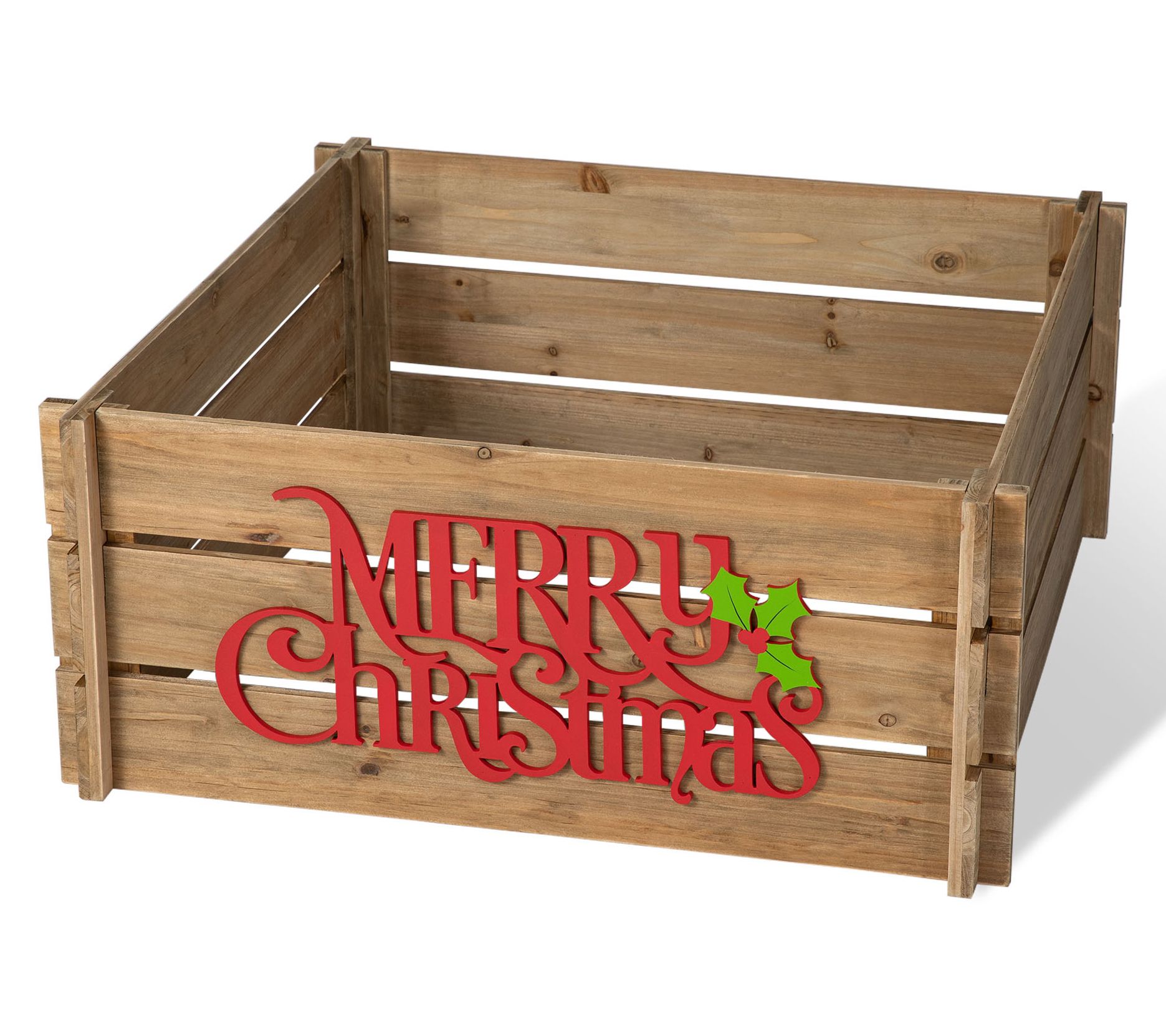 Glitzhome 27" MERRY CHRISTMAS Wooden Crate TreeCollar