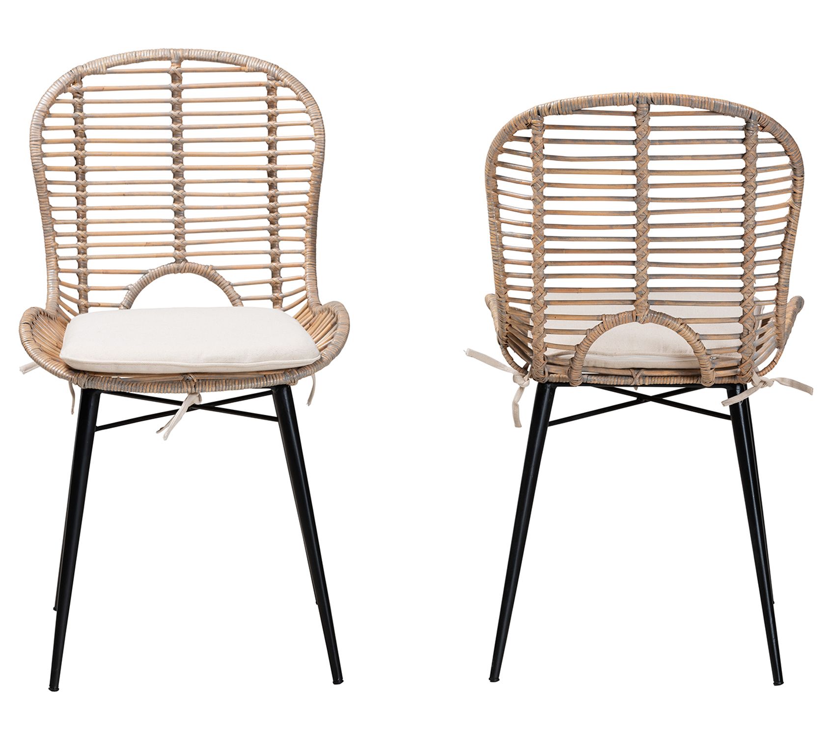 bali & pari Brenna Rattan and Metal Dining Chair Set of 2 - QVC.com
