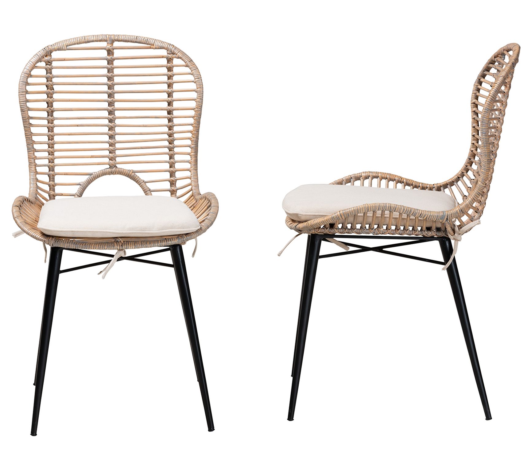 bali & pari Brenna Rattan and Metal Dining Chair Set of 2 - QVC.com