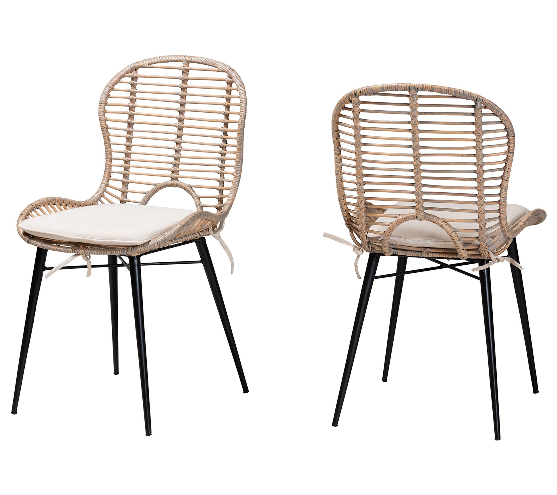 bali & pari Brenna Rattan and Metal Dining Chair Set of 2