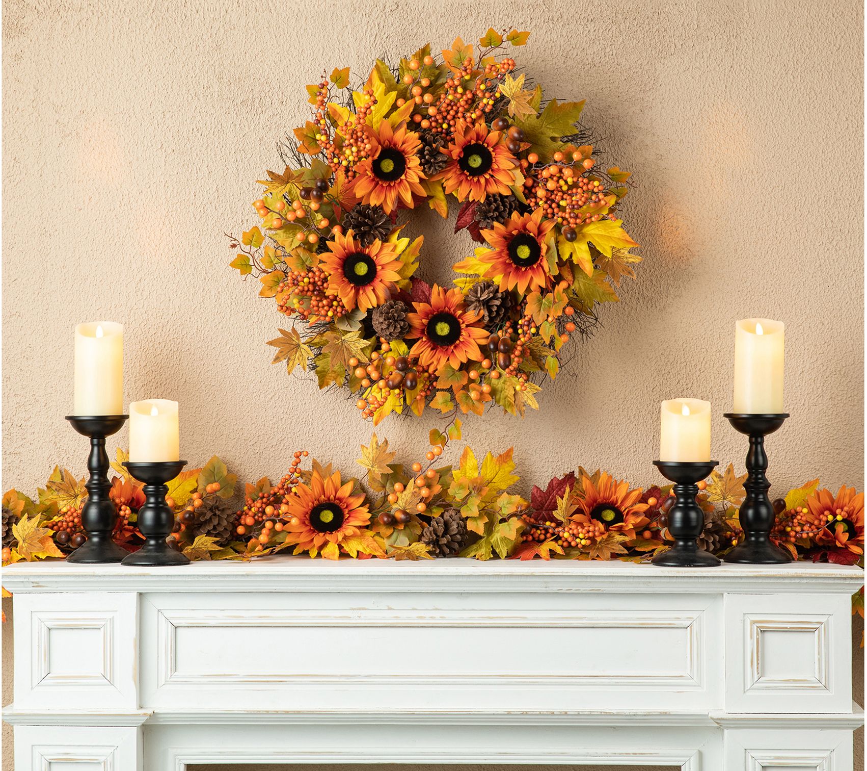 Glitzhome 24"D Fall Sunflower, Maple Leaf and Berry Wreath