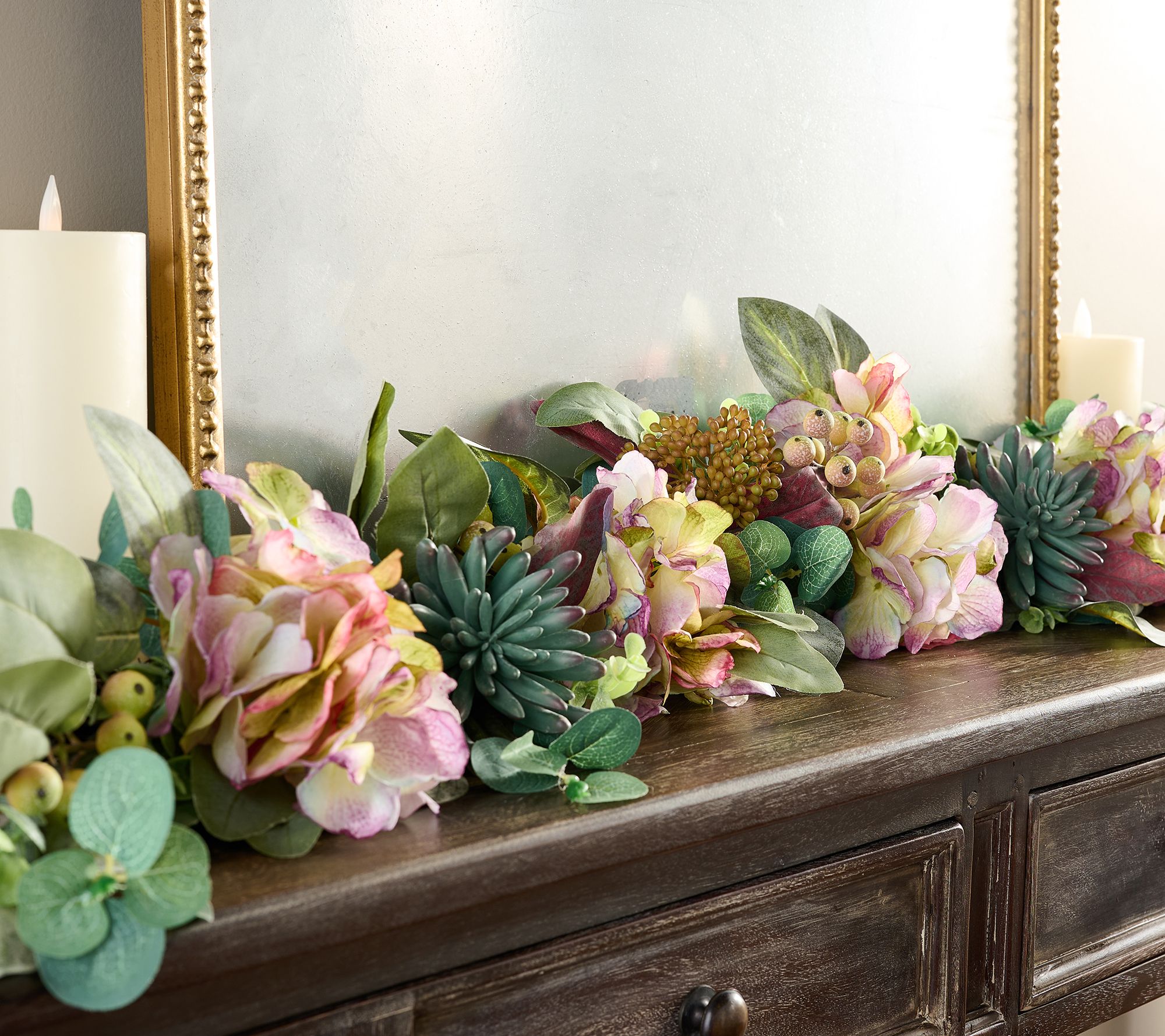 4' Hydrangea, Succulent & Berry Garland By Valerie