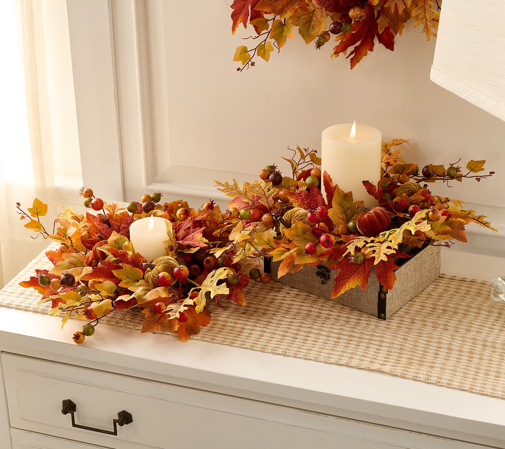 Set of 2 16" Velvet Pumpkin and Leaf Wreaths by Valerie