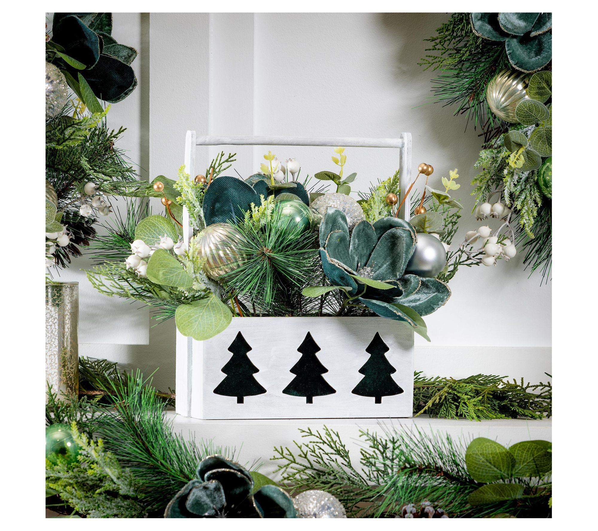 Evergreen 11"H Artificial Tree Branches in Potwith Ornaments