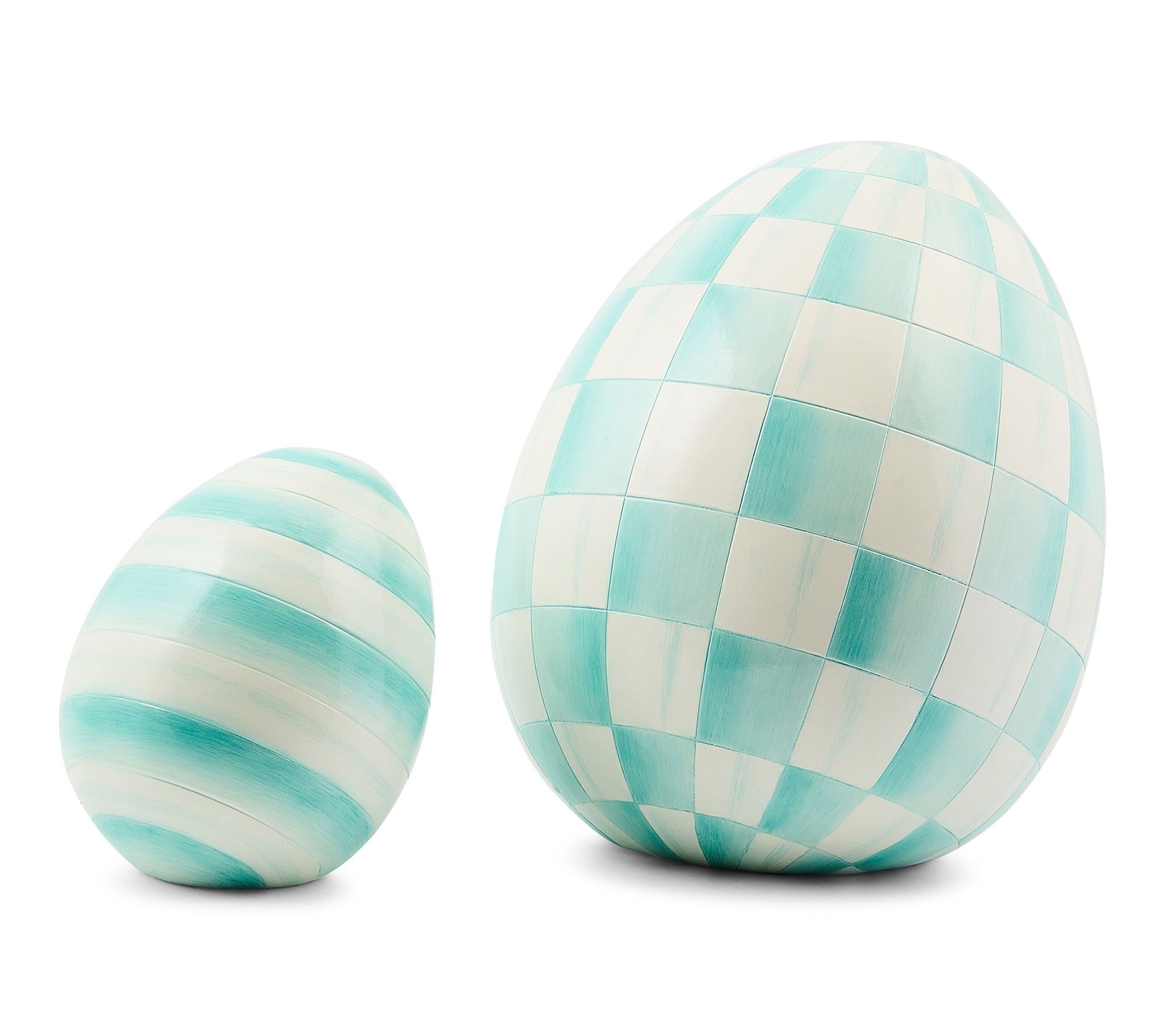 MacKenzie- Childs Set of 2 Eggs - Mini Stripe & Small Check