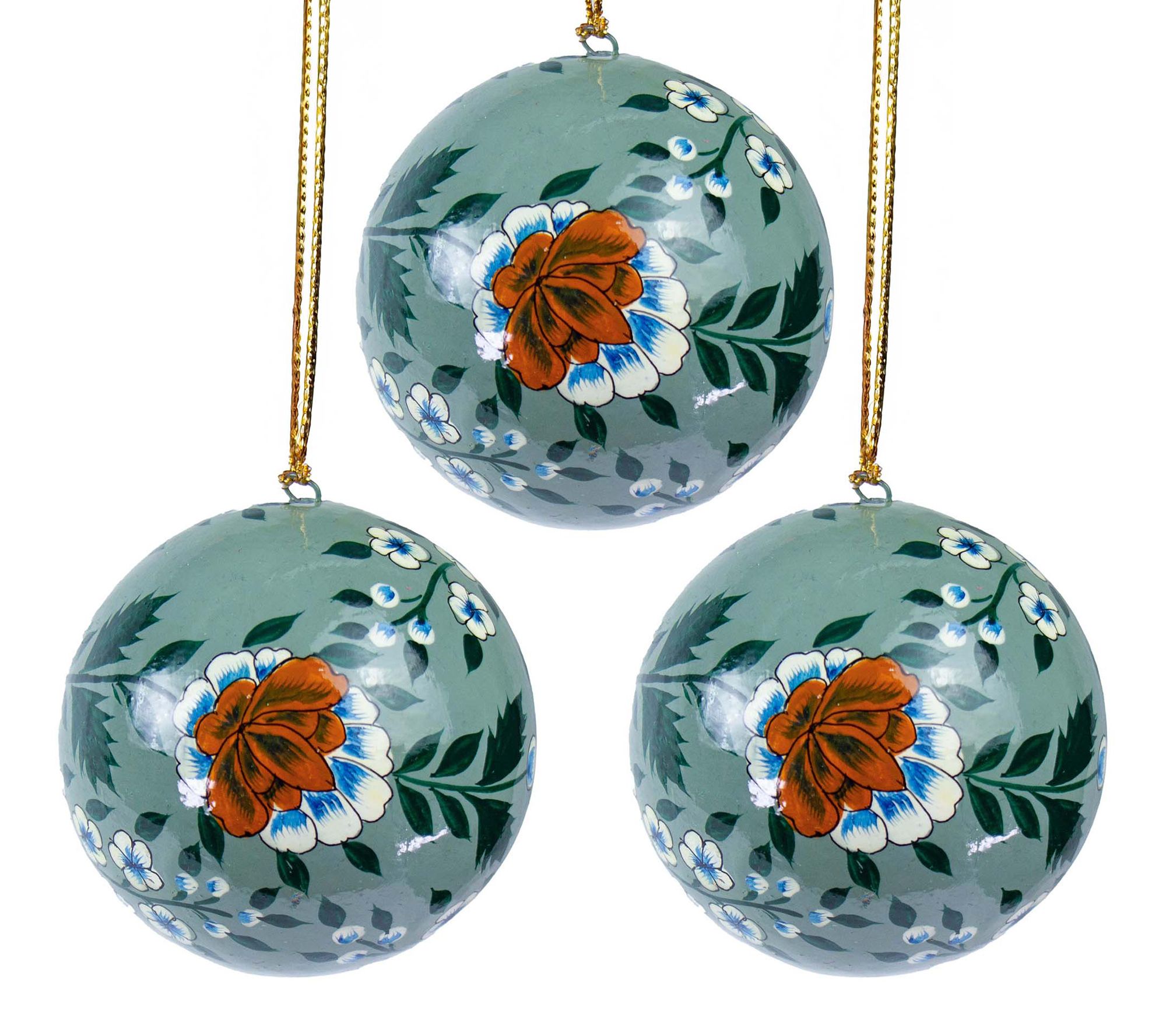 Global Crafts Handpainted Ornament with Flowers , Set of 3