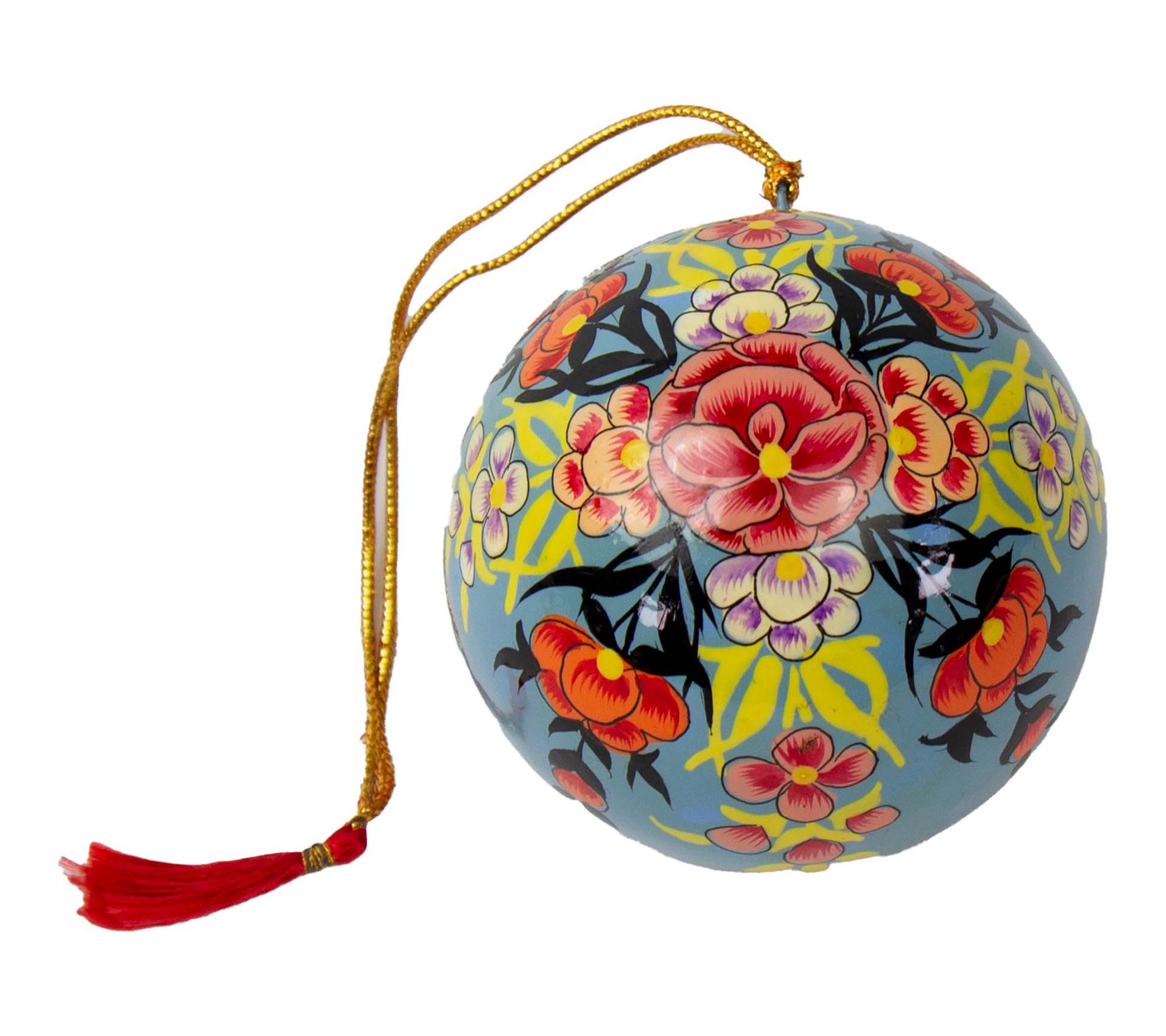 Global Crafts Handpainted Ornament with Flowers , Set of 3