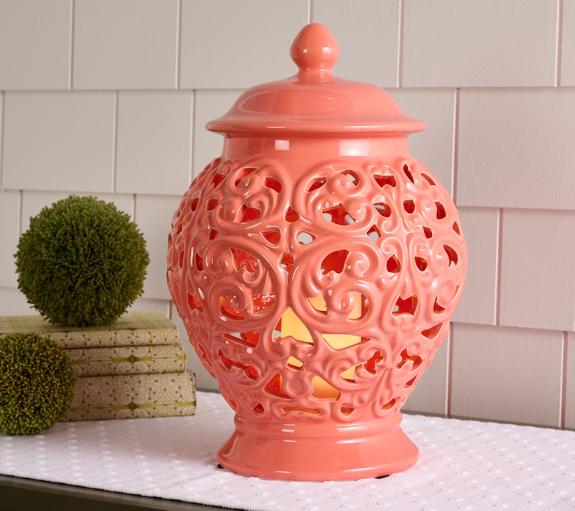 Indoor/Outdoor 16" Flickering Flame Ceramic Urn by Valerie