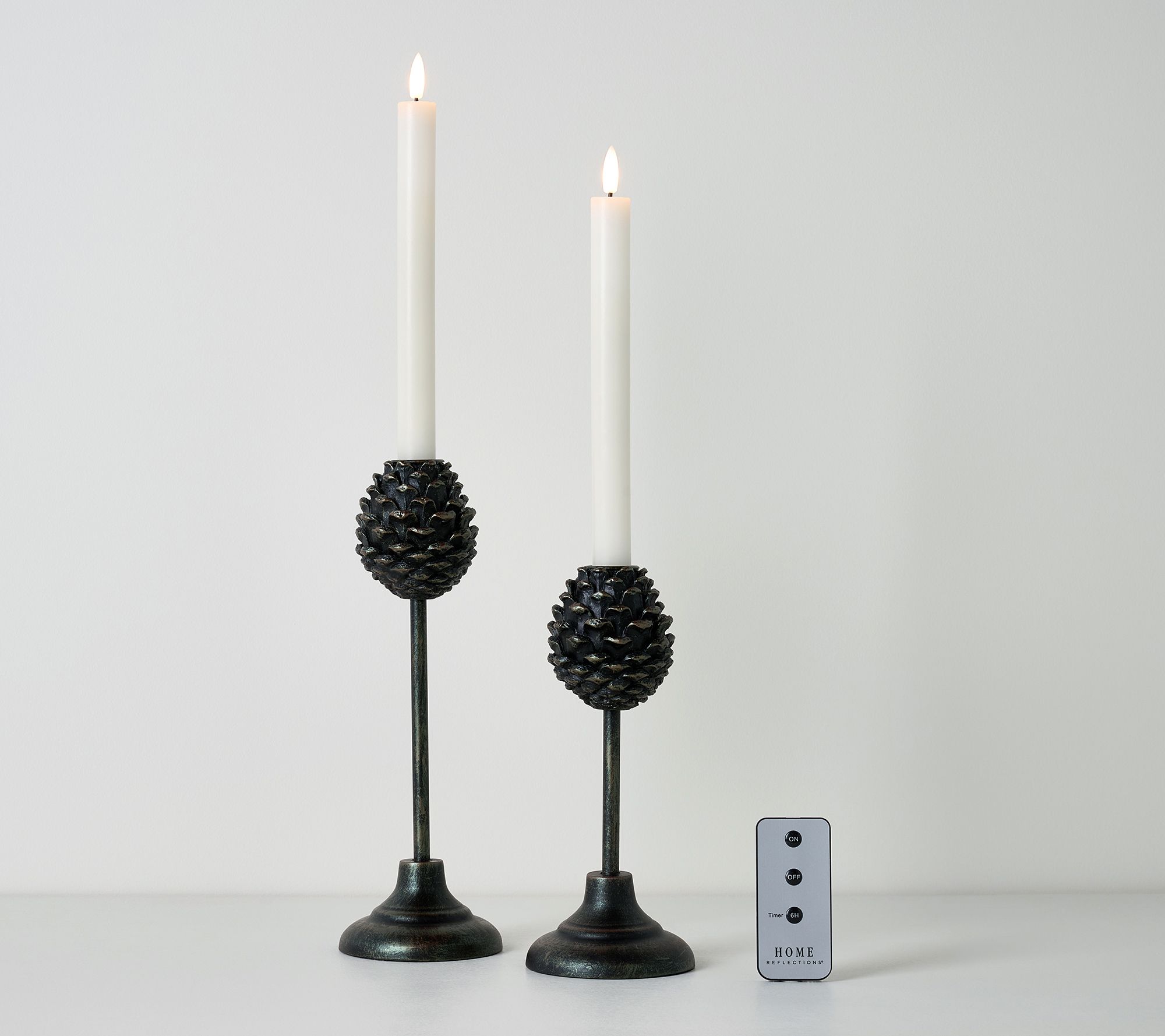  Home Reflections Set of 2  Pinecone Taper Holders & Taper