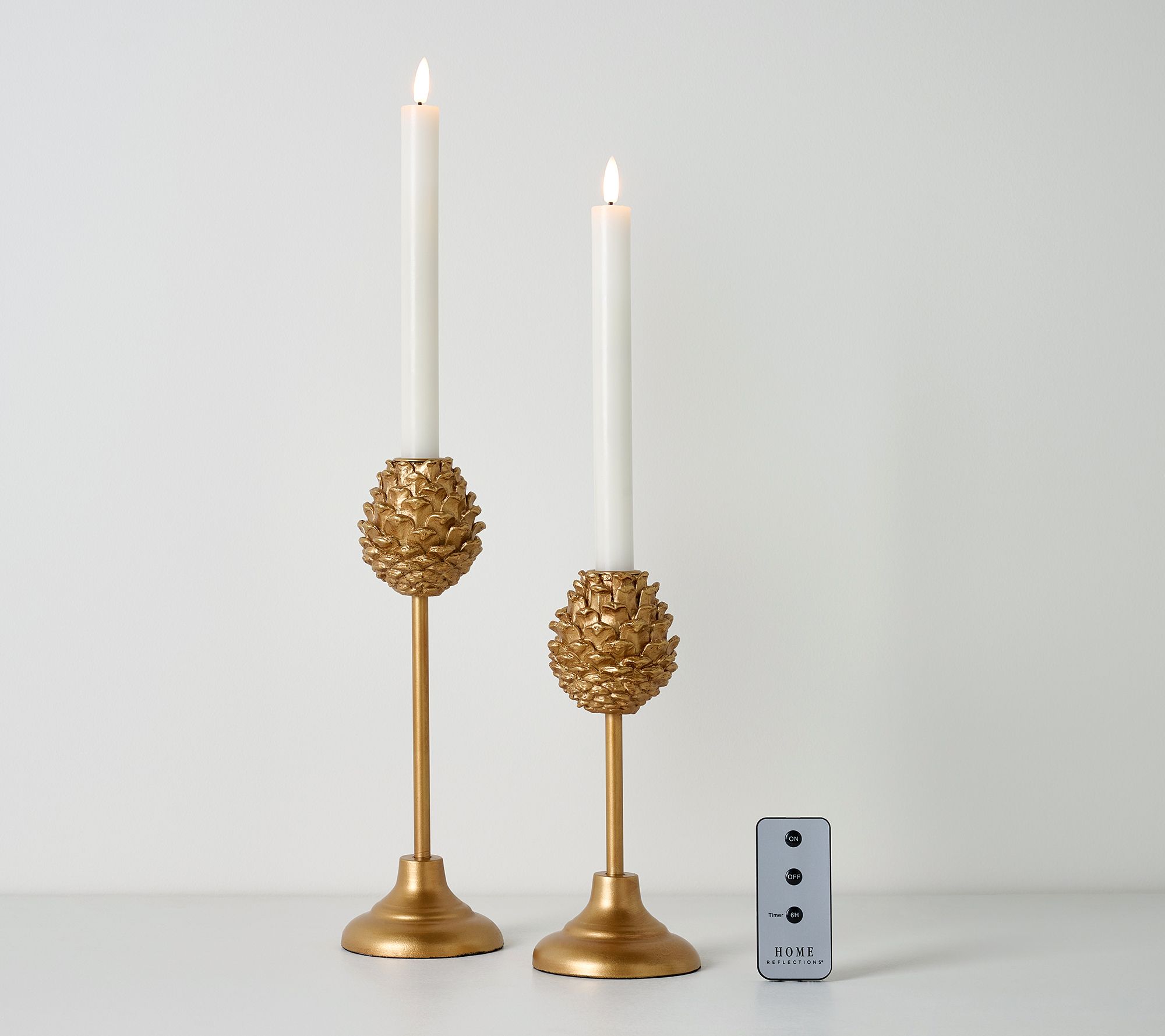 Home Reflections Set of 2  Pinecone Taper Holders & Taper
