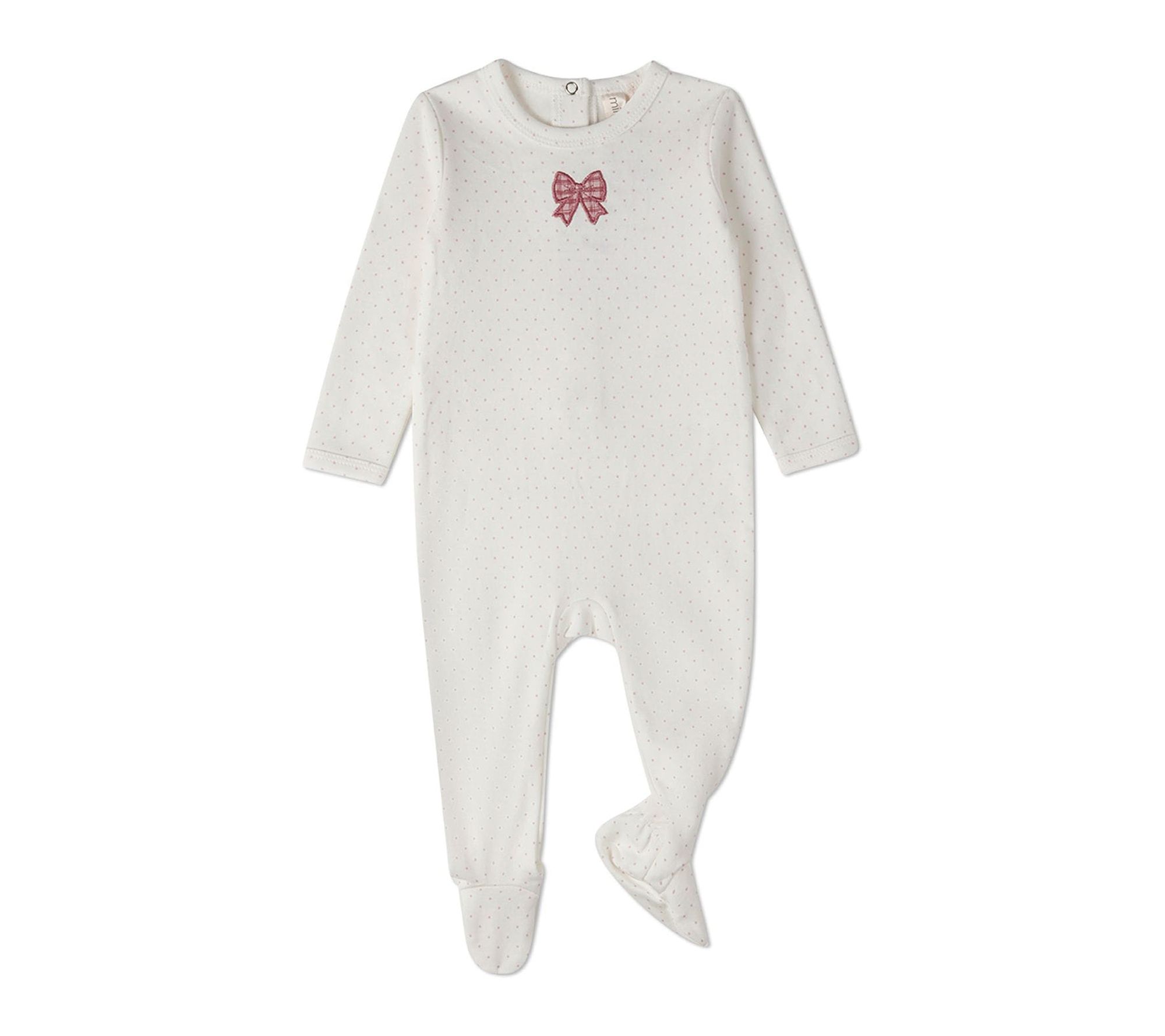 MiniMoi Baby Put A Bow On It Embroidered Polka-Dot Footie