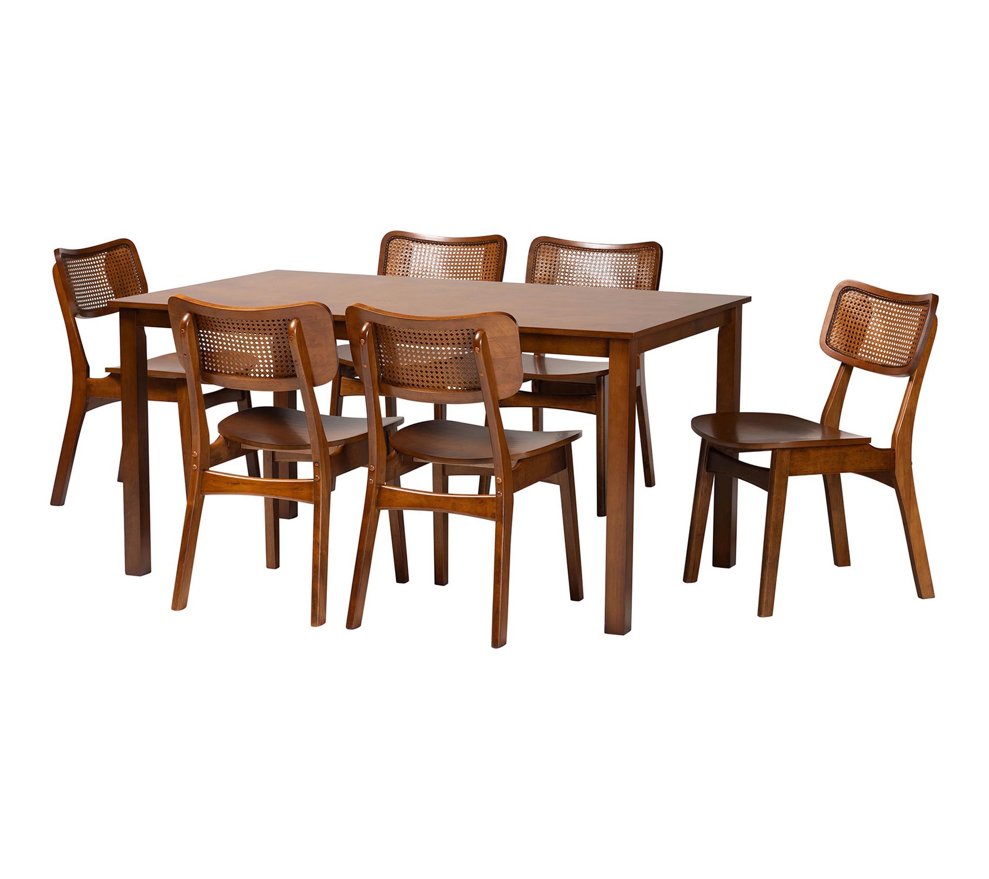 Baxton Studio Estera Brown Wood and Rattan 7-Piece Dining Set