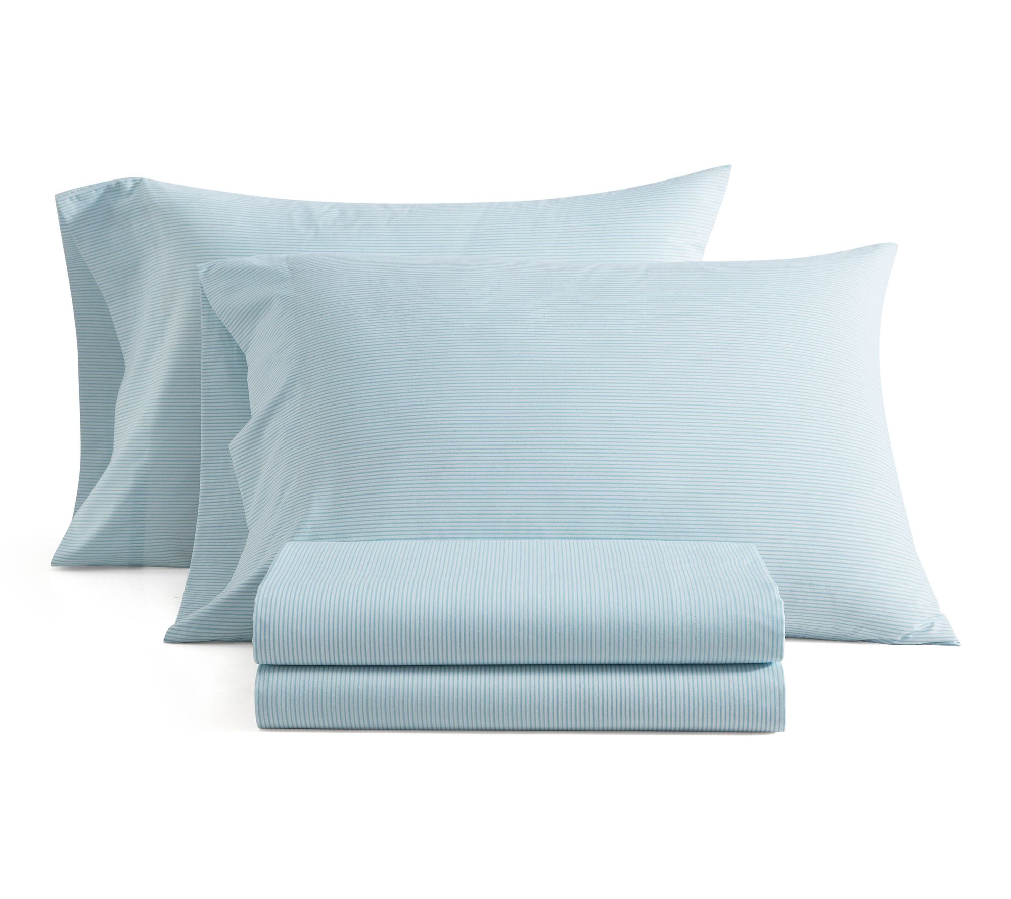 Martha Stewart Stripe White/Blue Cotton Twin Sheet Set