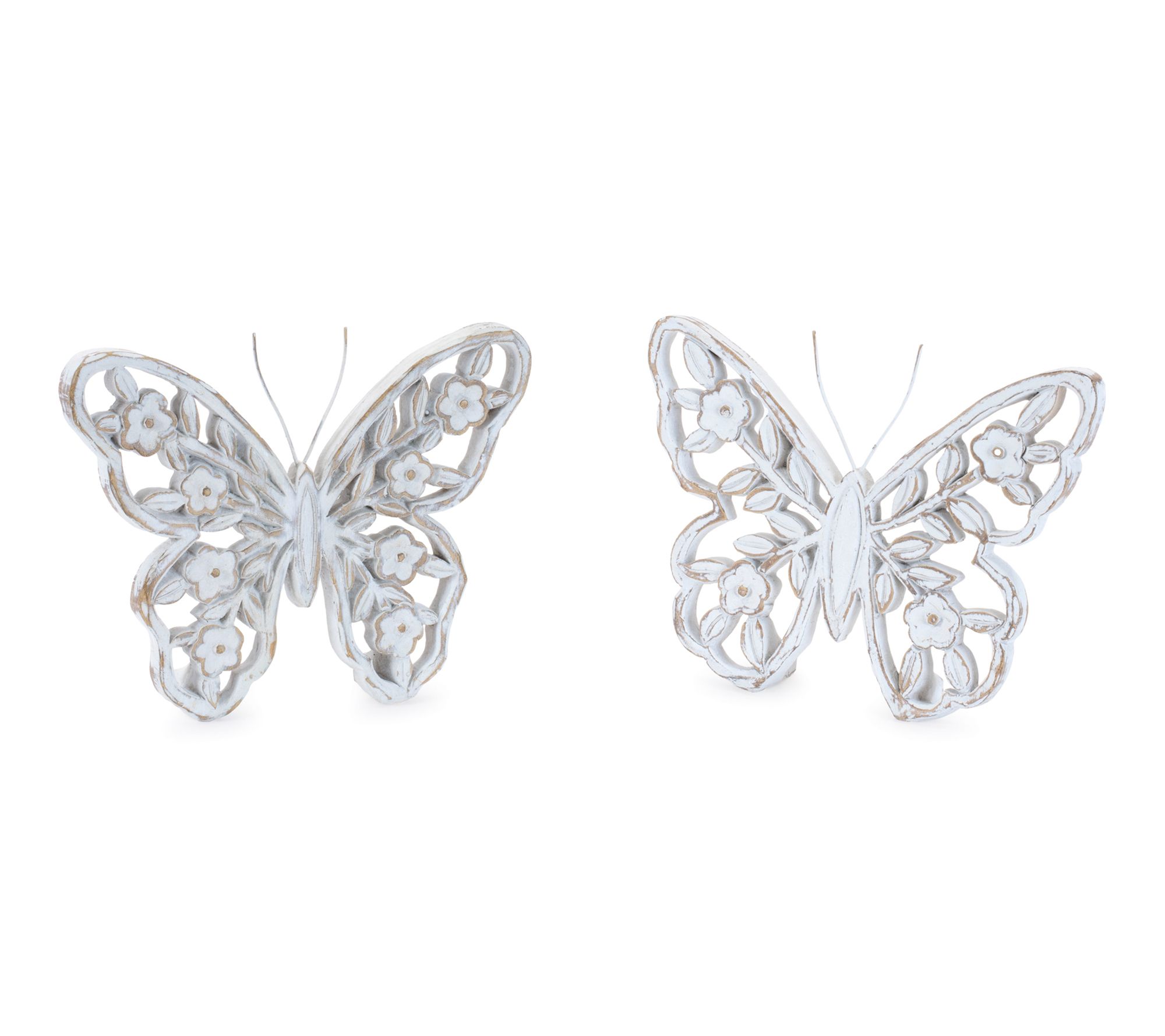 Melrose International White Washed Floral Butterfly Decor