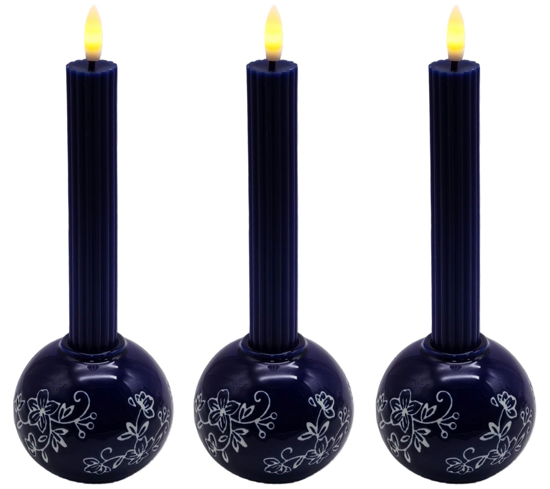  Temp-tations Set of 3 Taper Holders with Flameless Candles