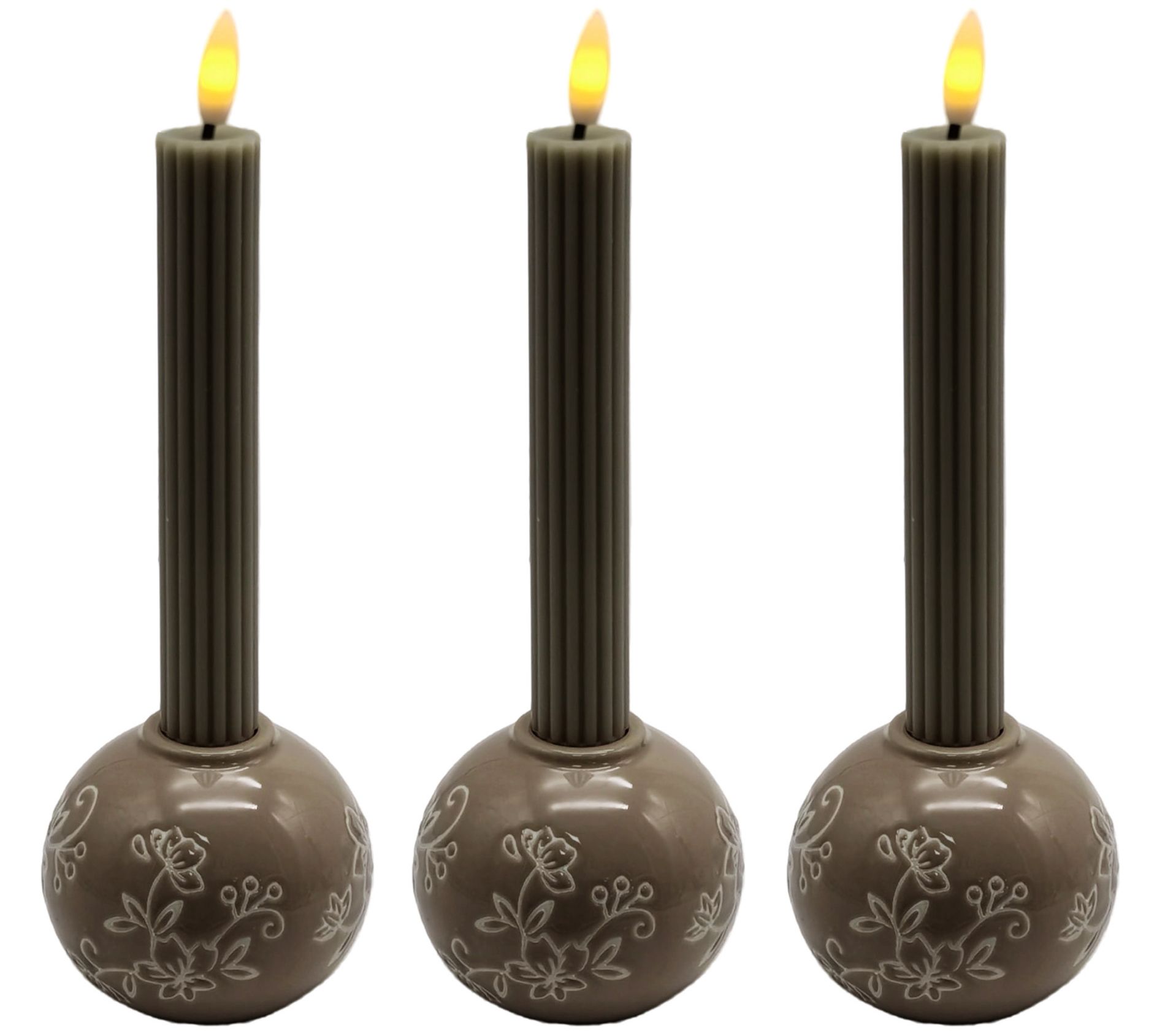 Temp-tations Set of 3 Taper Holders with Flameless Candles