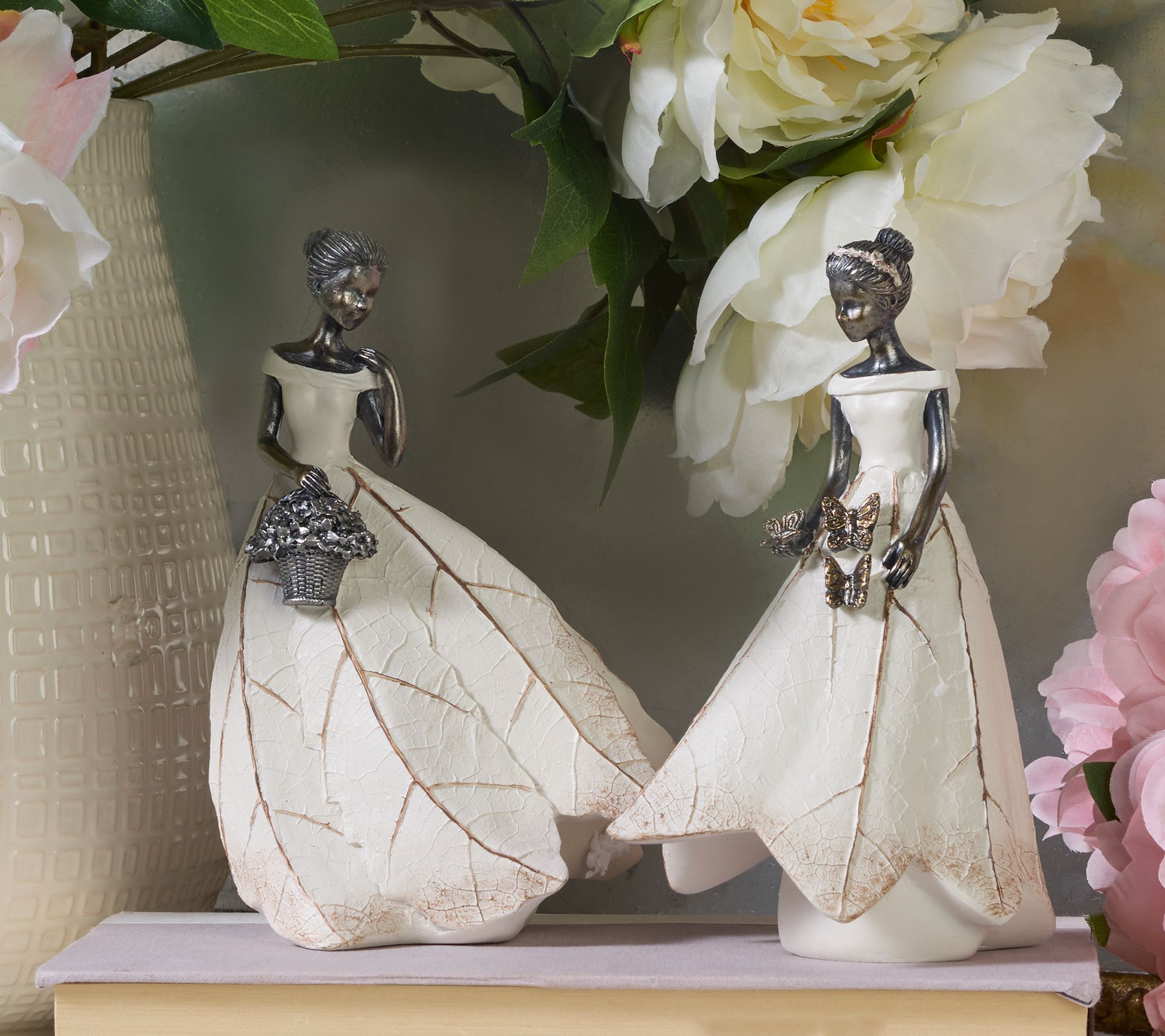 "As Is" Set (2) 6.5" Garden Maidens -Basket & Butterfly by Valerie