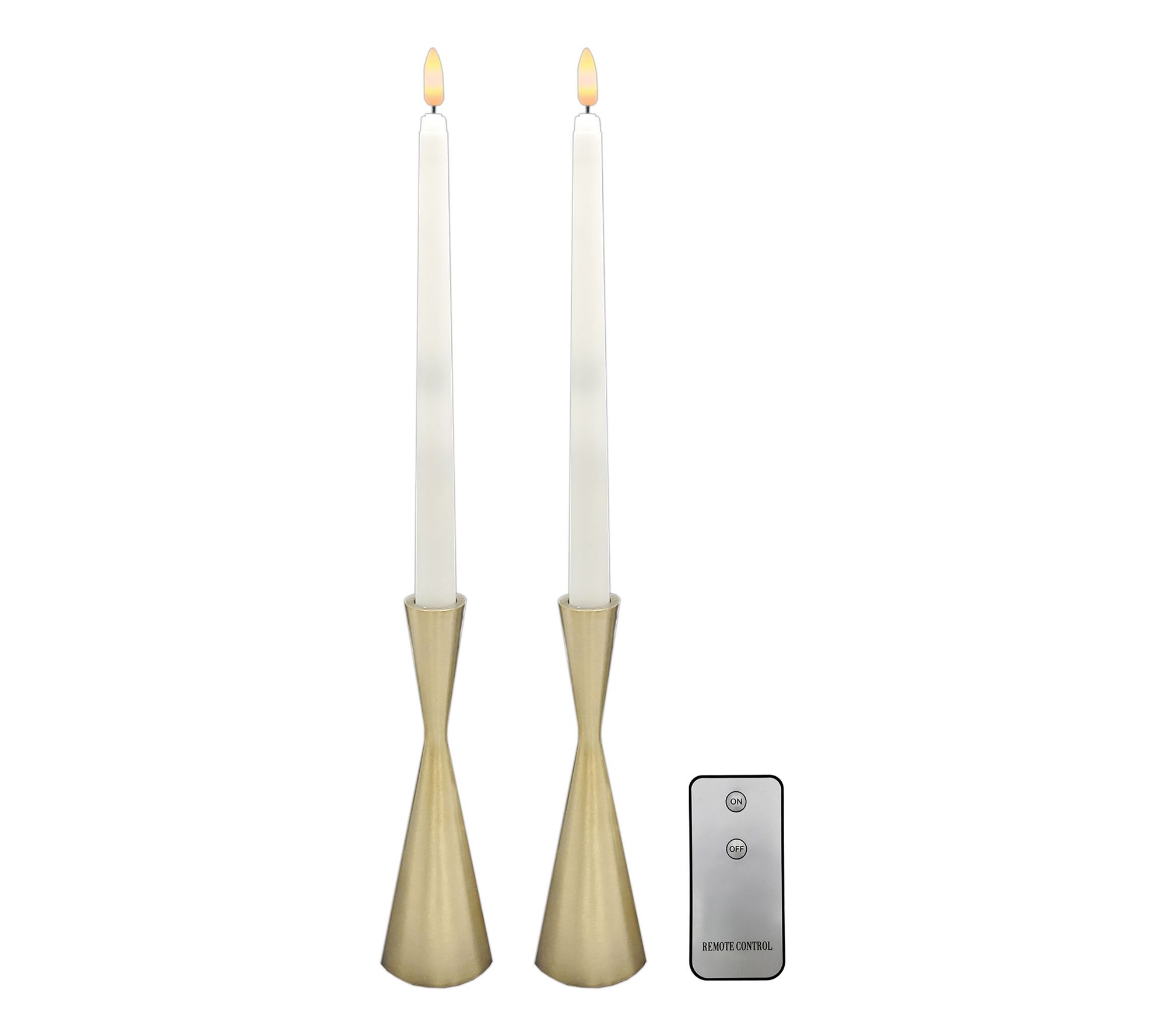 LumaBase LED 3D Wick Taper Candles with Metal Holders Set